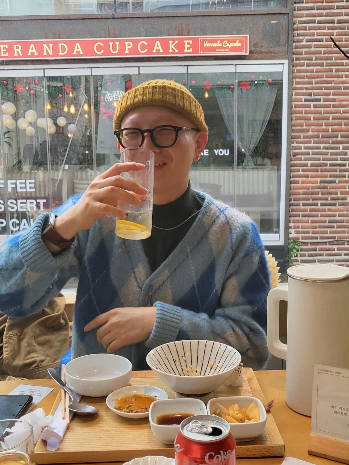 Needles Mohair Cardigan Argyle Blue, Needles Mohair Cardigan Argyle Yellow 착용 스타일