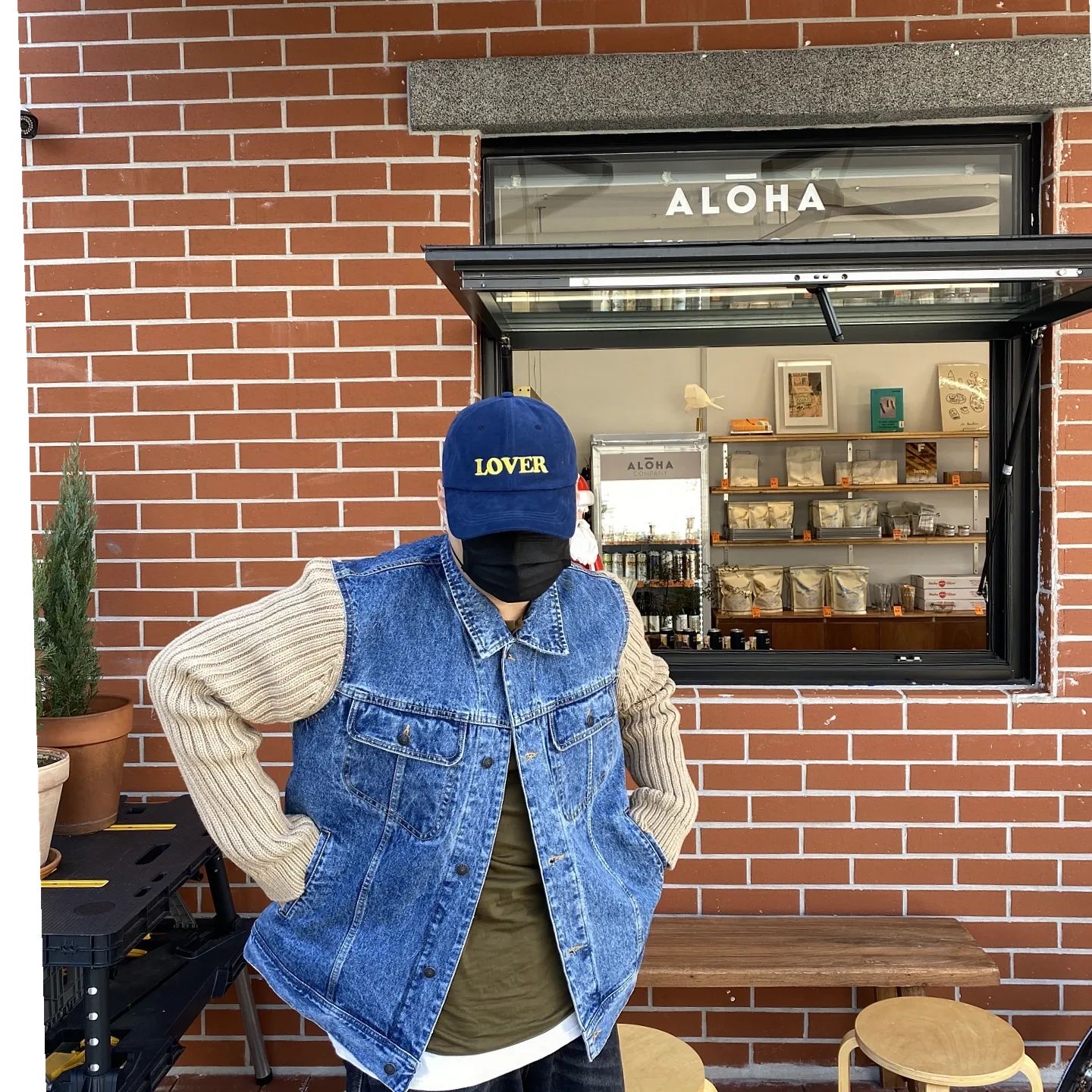 Diesel K-Layton W Knit and Denim Trucker Jacket Blue Brown 착용 스타일