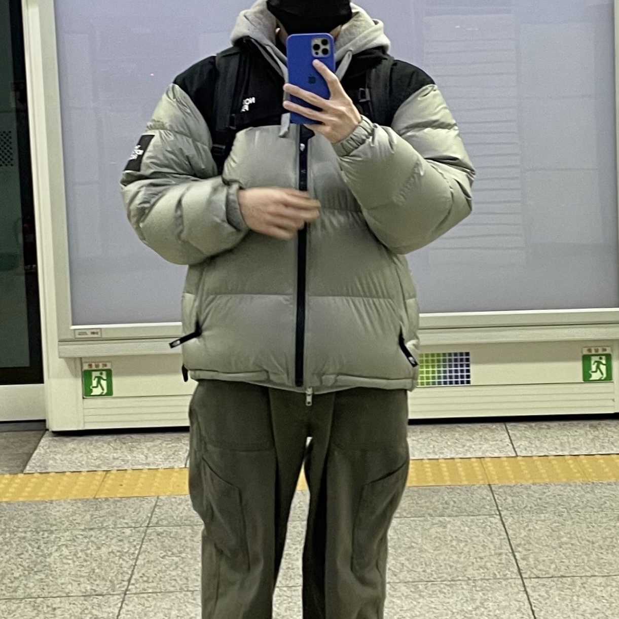 The North Face White Label Novelty Nuptse Down Jacket Light Khaki 착용 스타일