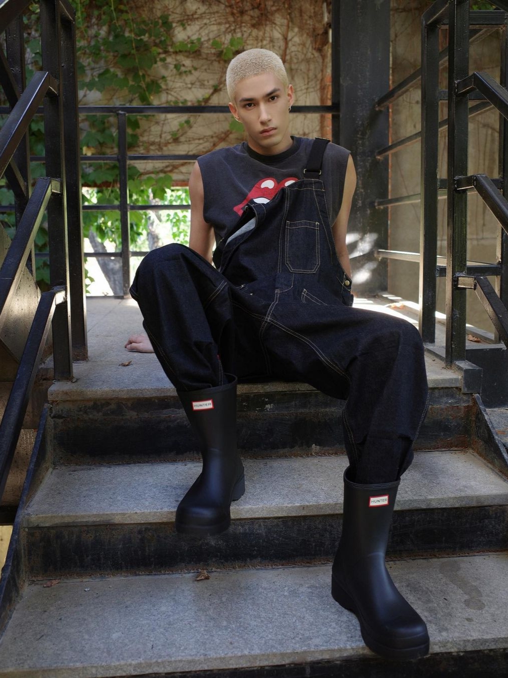 Hunter Original Play Mid Rainboots Black 착용 스타일