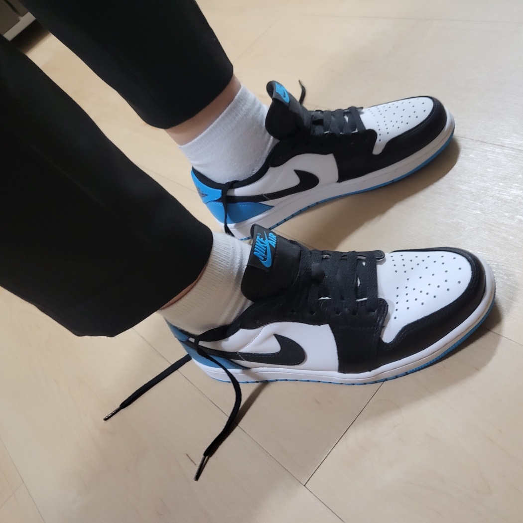 Jordan 1 Retro Low OG Black and Dark Powder Blue 착용 스타일