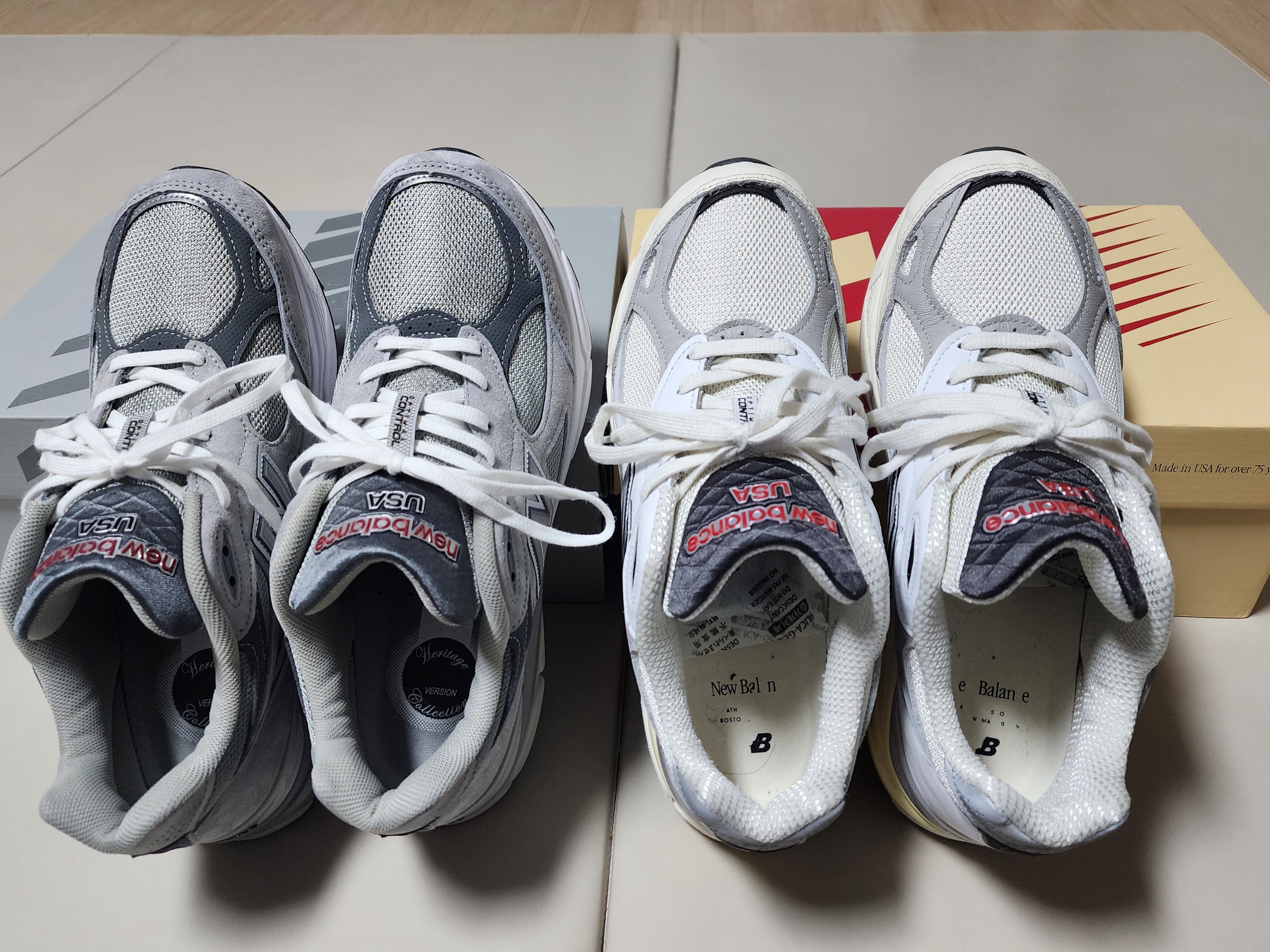 New Balance 990v3 Made in USA Grey - D Standard, New Balance 990v3 Made in USA Sea Salt 착용 스타일 - 5