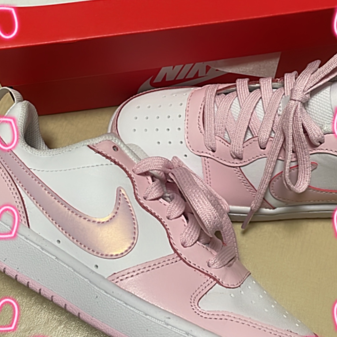 (GS) Nike Court Borough 2 SE White Pink Foam 착용 스타일 - 2