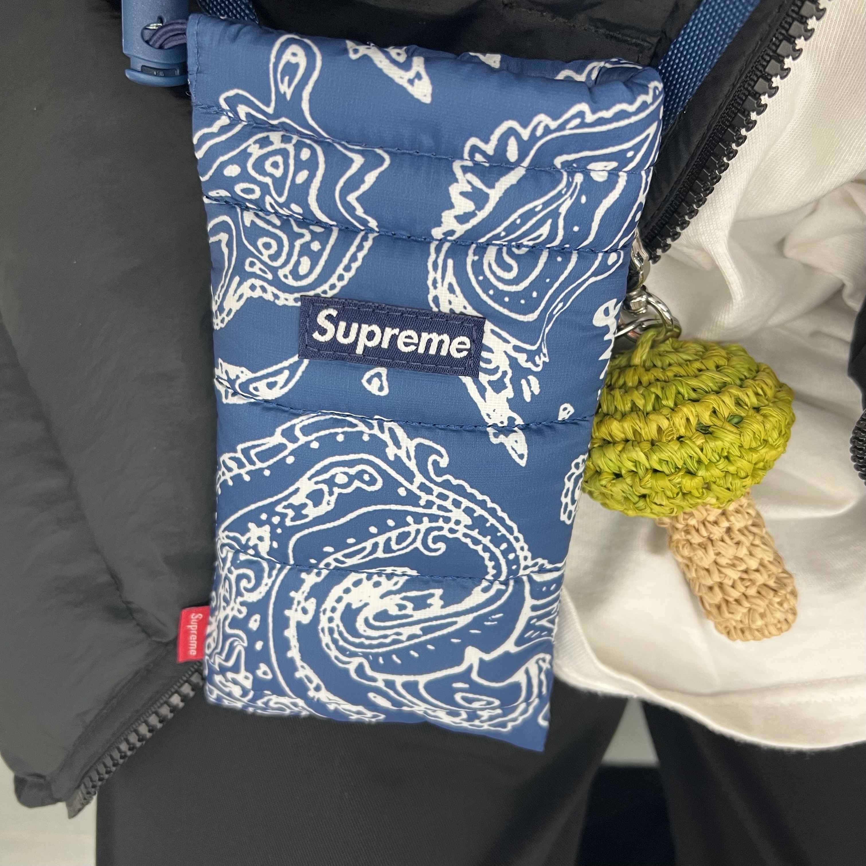 Supreme Puffer Neck Pouch Blue Paisley - 22FW 착용 스타일