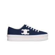 (W) Celine Jane Low Lace Up Sneakers in Canvas and Calfskin Navy
