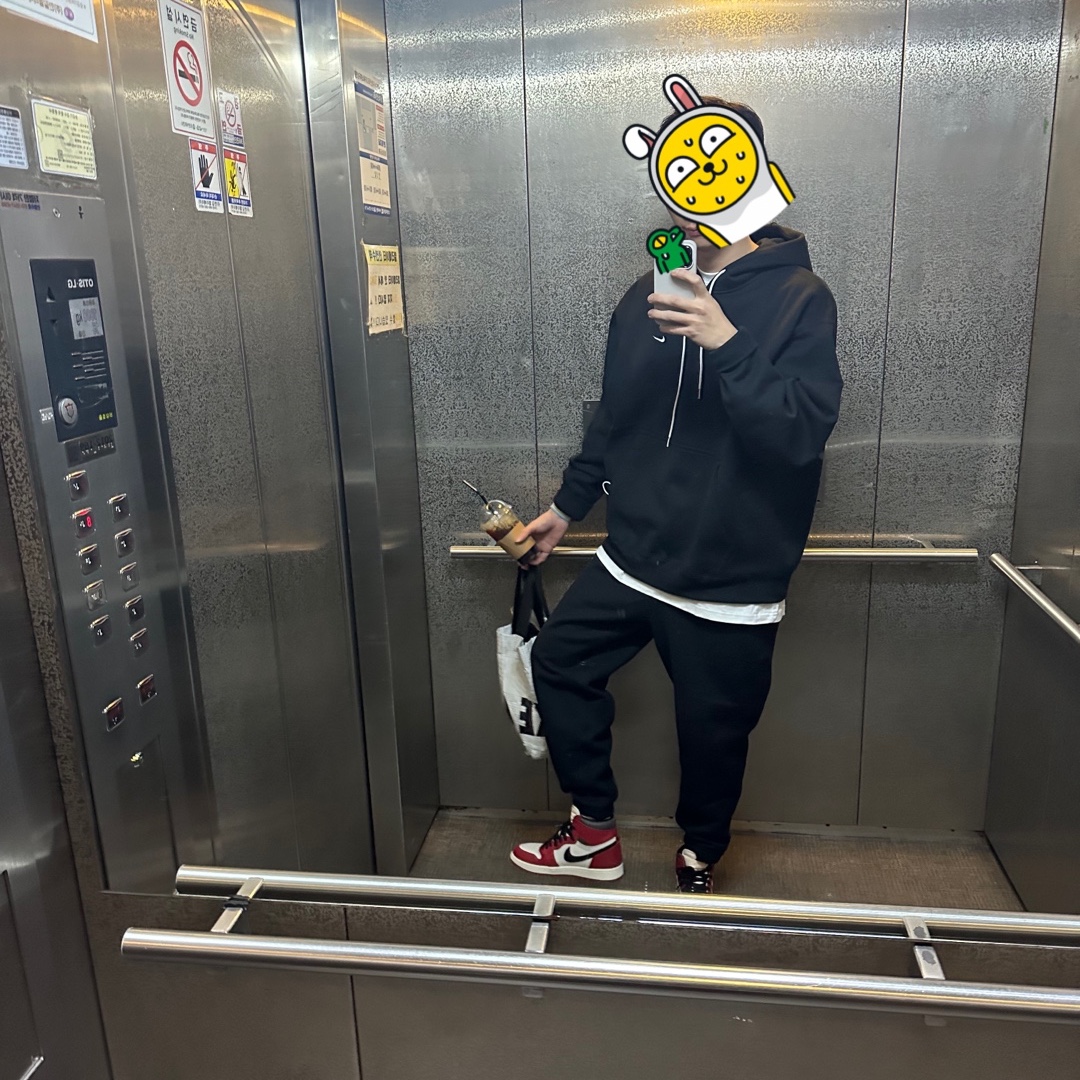 Nike NRG Solo Swoosh Fleece Hoodie Black White - US/EU, Jordan 1 Retro High OG Chicago 2022 착용 스타일