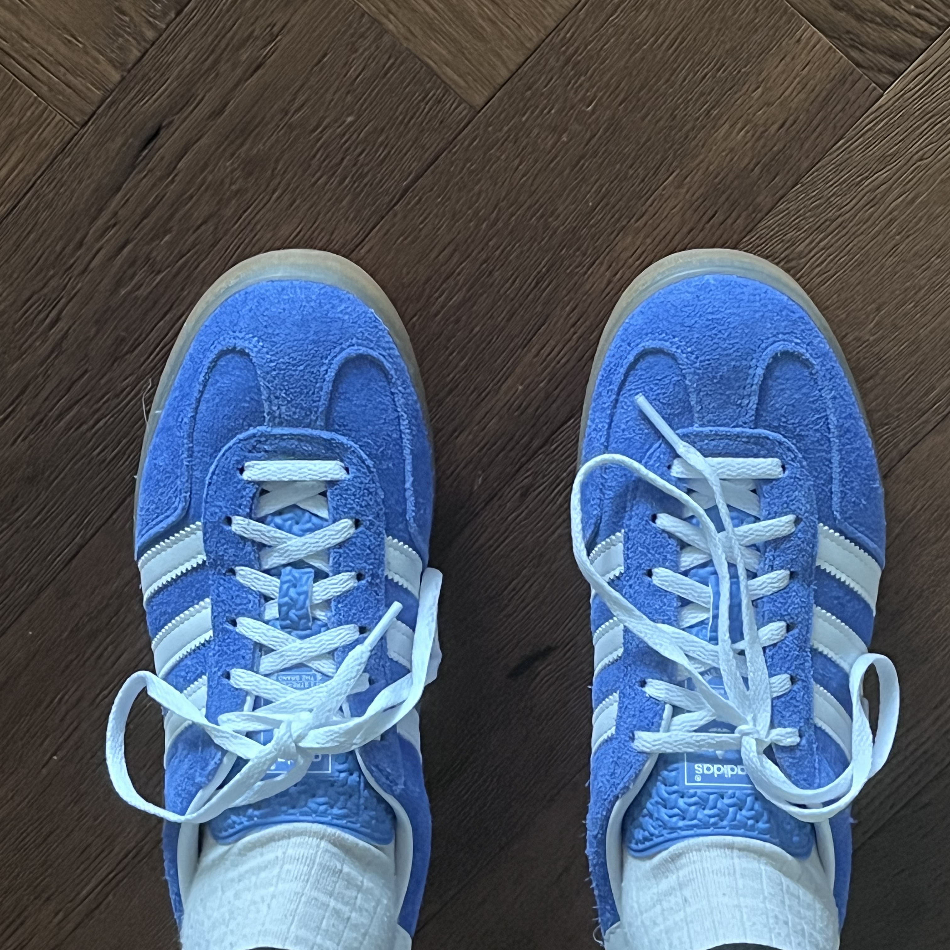 (W) Adidas Gazelle Indoor Blue Fusion Cloud White 착용 스타일 - 1