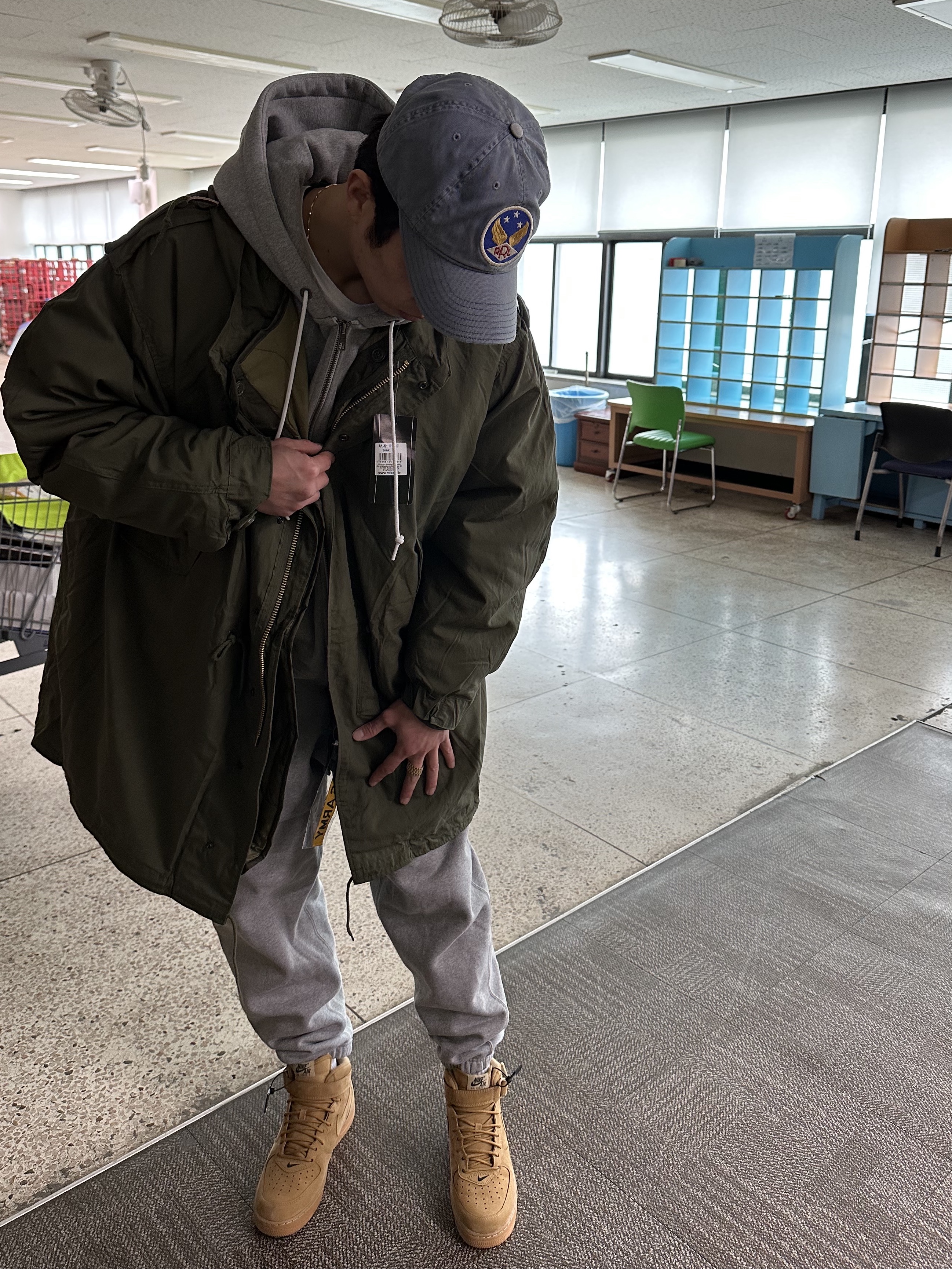 Nike NRG Solo Swoosh Full Zip Hoodie Dark Grey Heather - Asia, Nike NRG Solo Swoosh Fleece Pants Dark Grey Heather - US/EU 착용 스타일