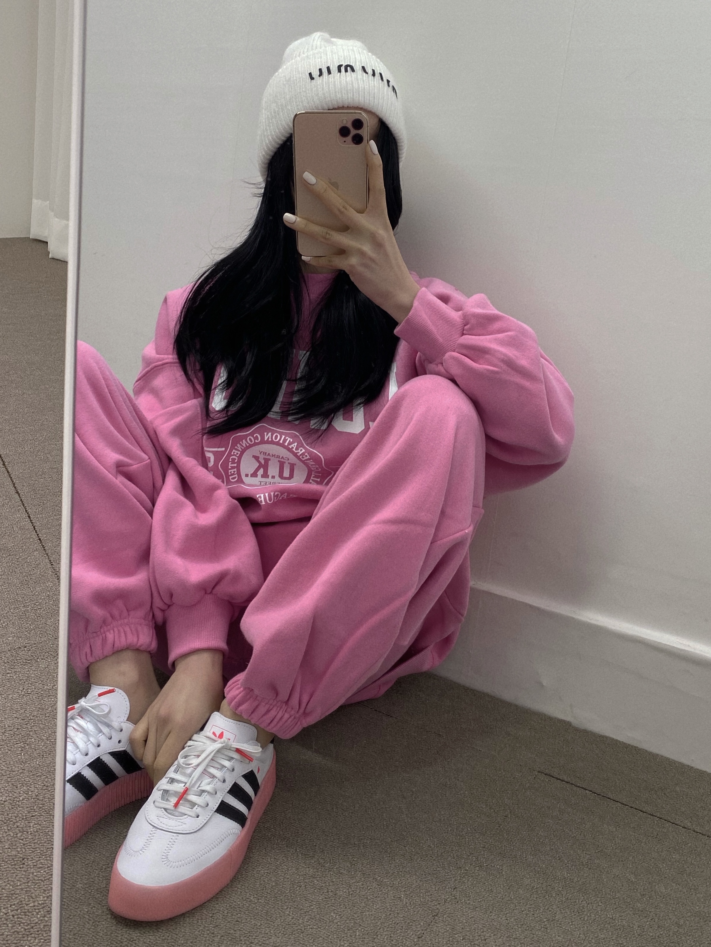 (W) Adidas Sambarose White Pink 착용 스타일 - 2