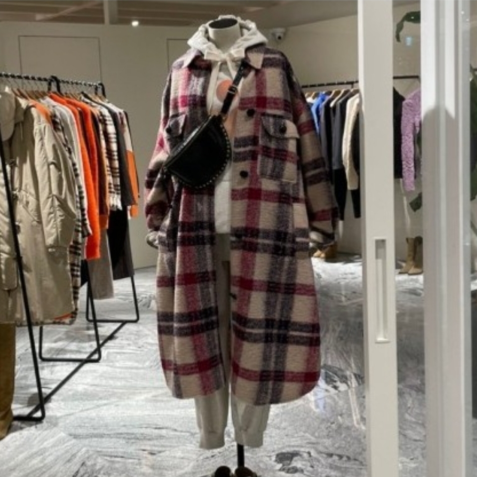 (W) Isabel Marant Fontizi Checked Coat Burgundy Ecru - 22FW 착용 스타일