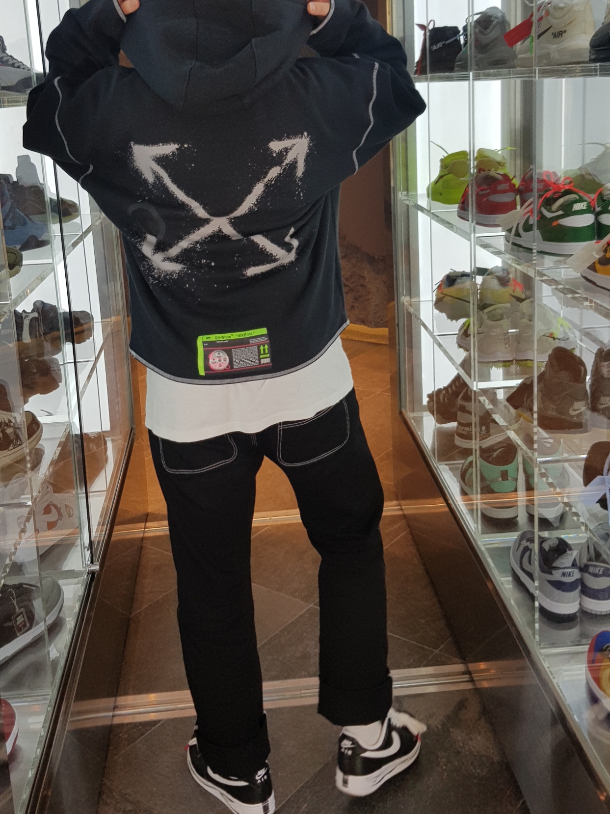 Nike x Peaceminusone Air Force 1 Low Para-Noise, Nike x Off-White NRG RU Hoodie 착용 스타일