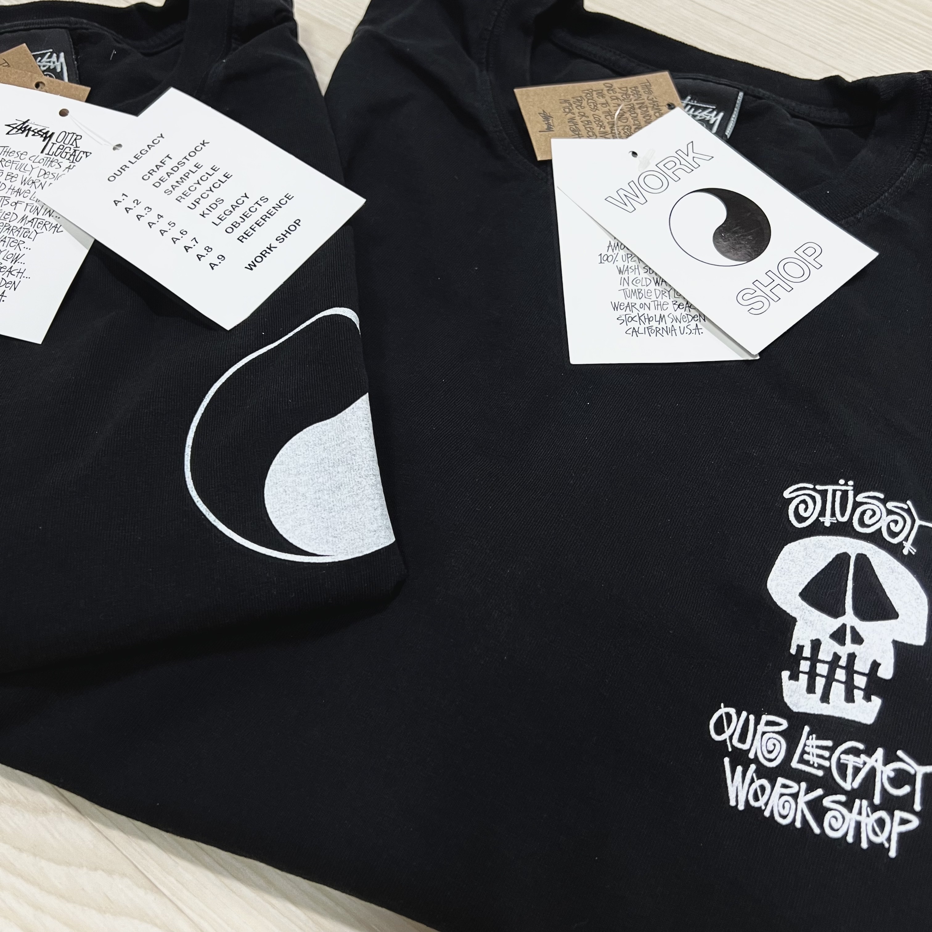 Stussy x Our Legacy Work Shop Surf Skull Pigment Dyed T-Shirt Black, Stussy x Our Legacy Work Shop Yin Yang Pigment Dyed T-Shirt Black 착용 스타일