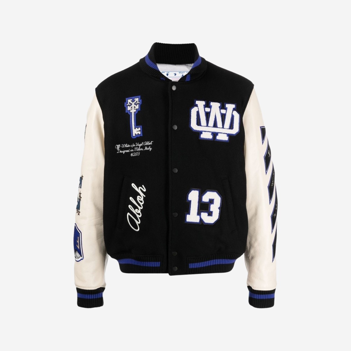 Off-White Logo Patch Varsity Jacket Black Blue 상세 이미지 1