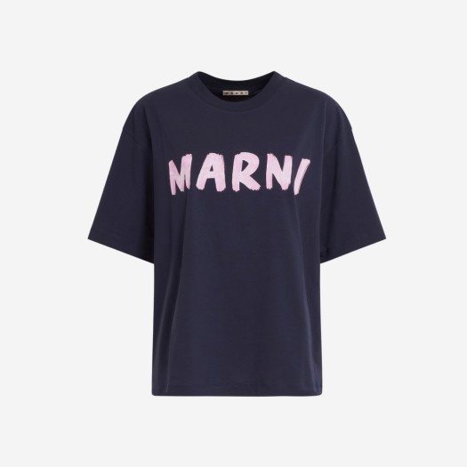 (W) 마르니 로고 바이오 코튼 티셔츠 블루블랙