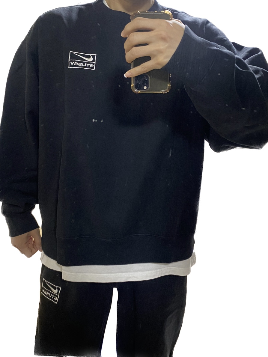 Nike x Stussy NRG Washed Fleece Crewneck Black (DO5310-010), Nike x Stussy NRG Washed Fleece Pants Black (DO5296-010) 착용 스타일 - 1