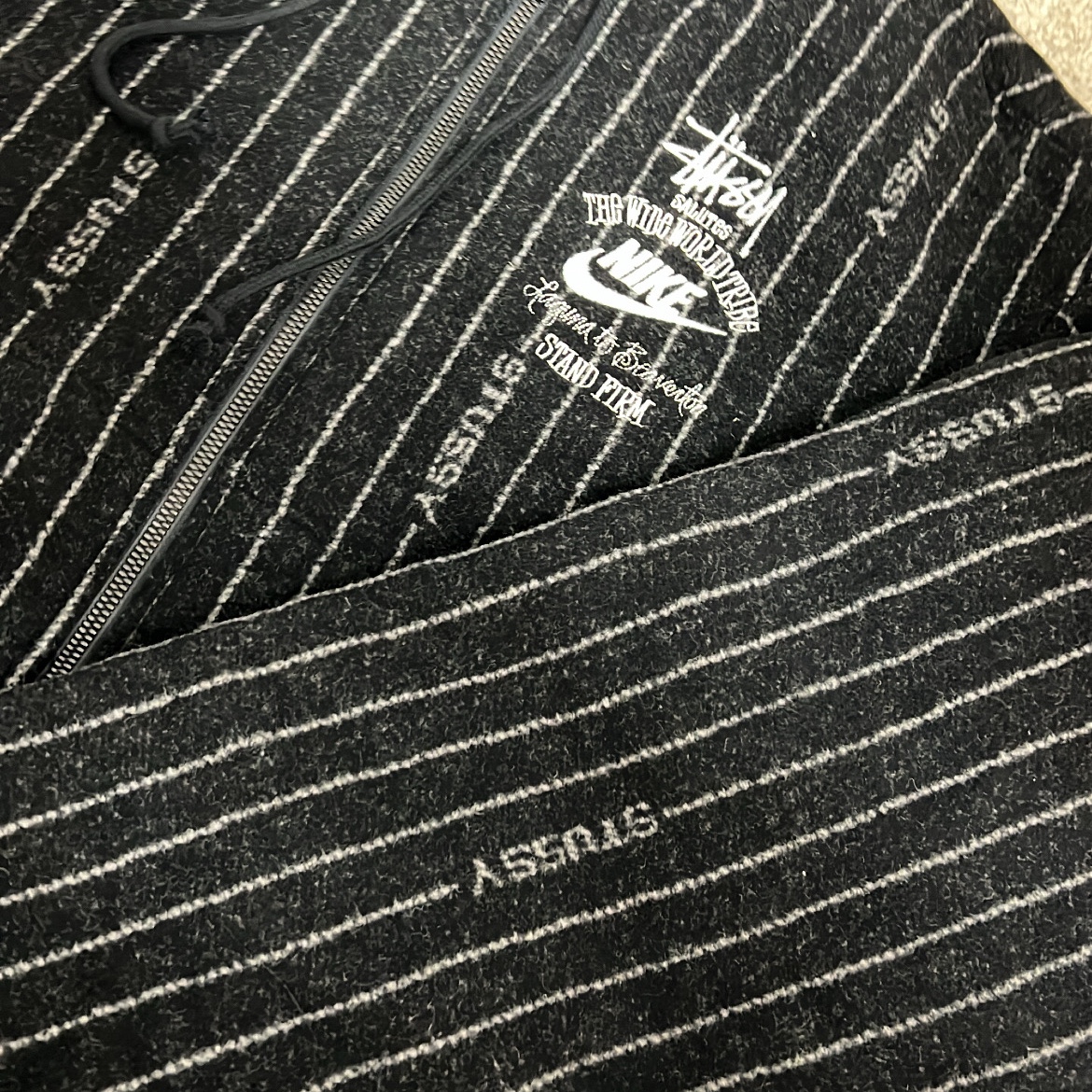 Nike x Stussy NRG Striped Wool Jacket Black (DR4023-010) 착용 스타일 - 2