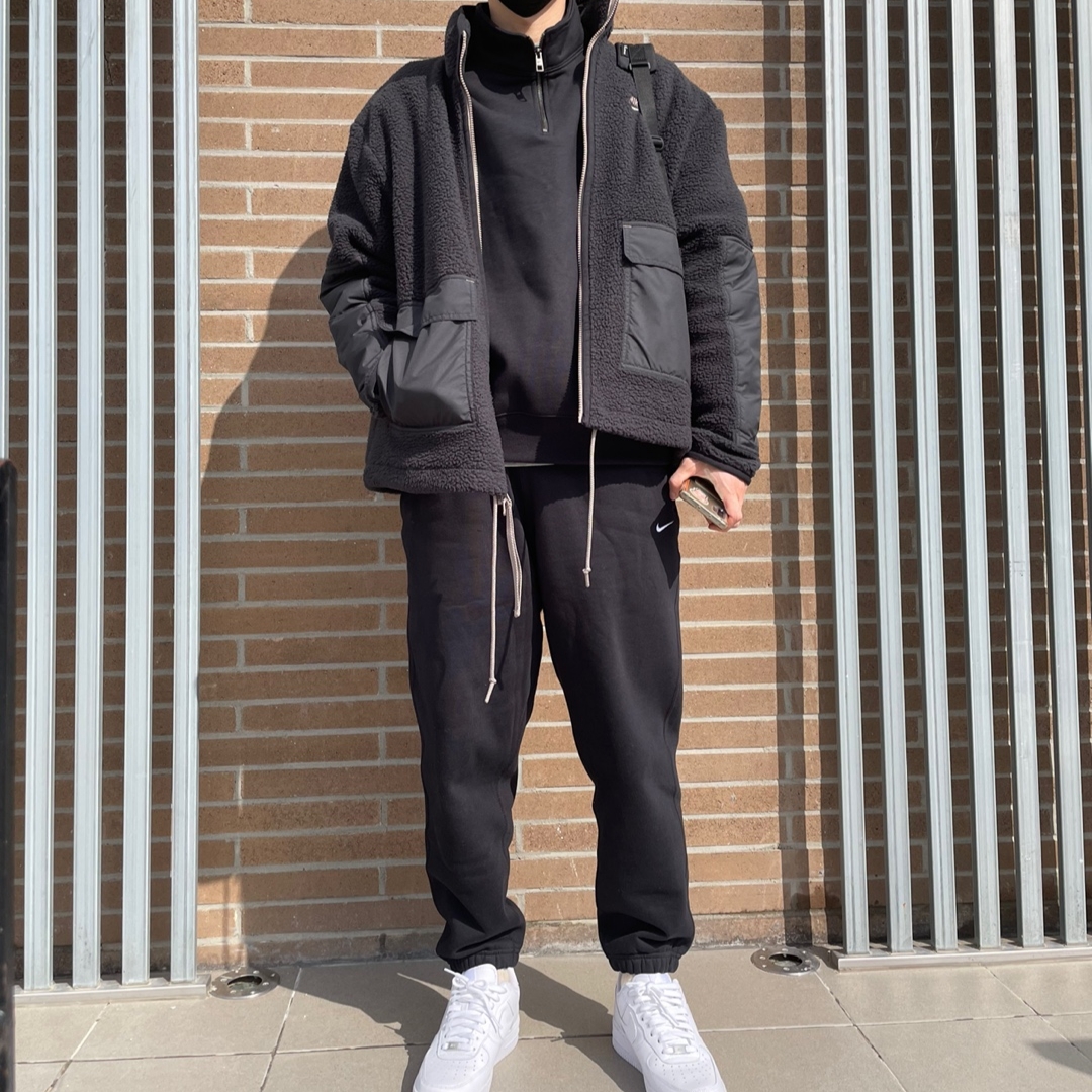 Nike NRG Solo Swoosh Fleece Pants Black White - Asia 착용 스타일