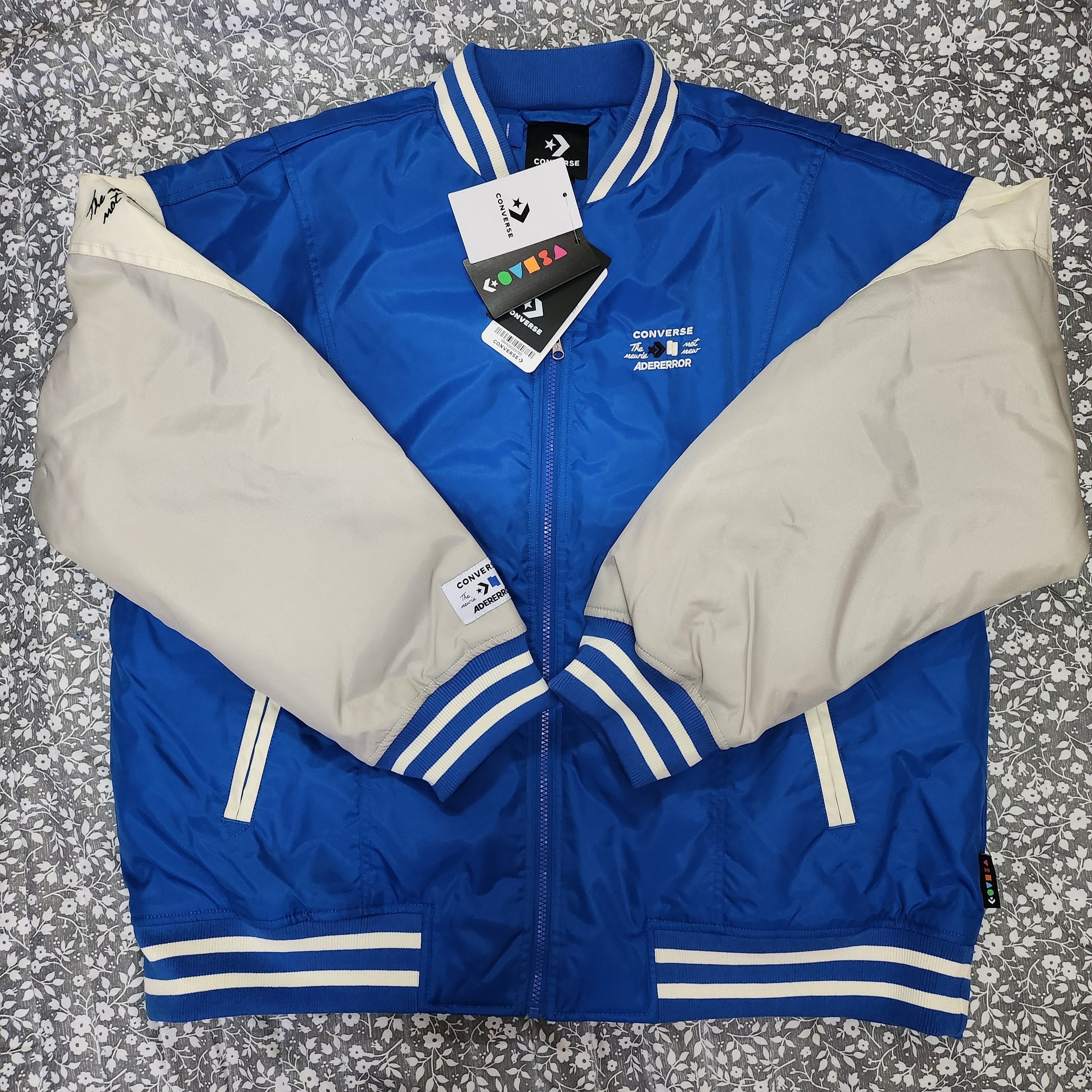 Converse x Ader Error Shapes Varsity Jacket Cobalt 착용 스타일 - 1
