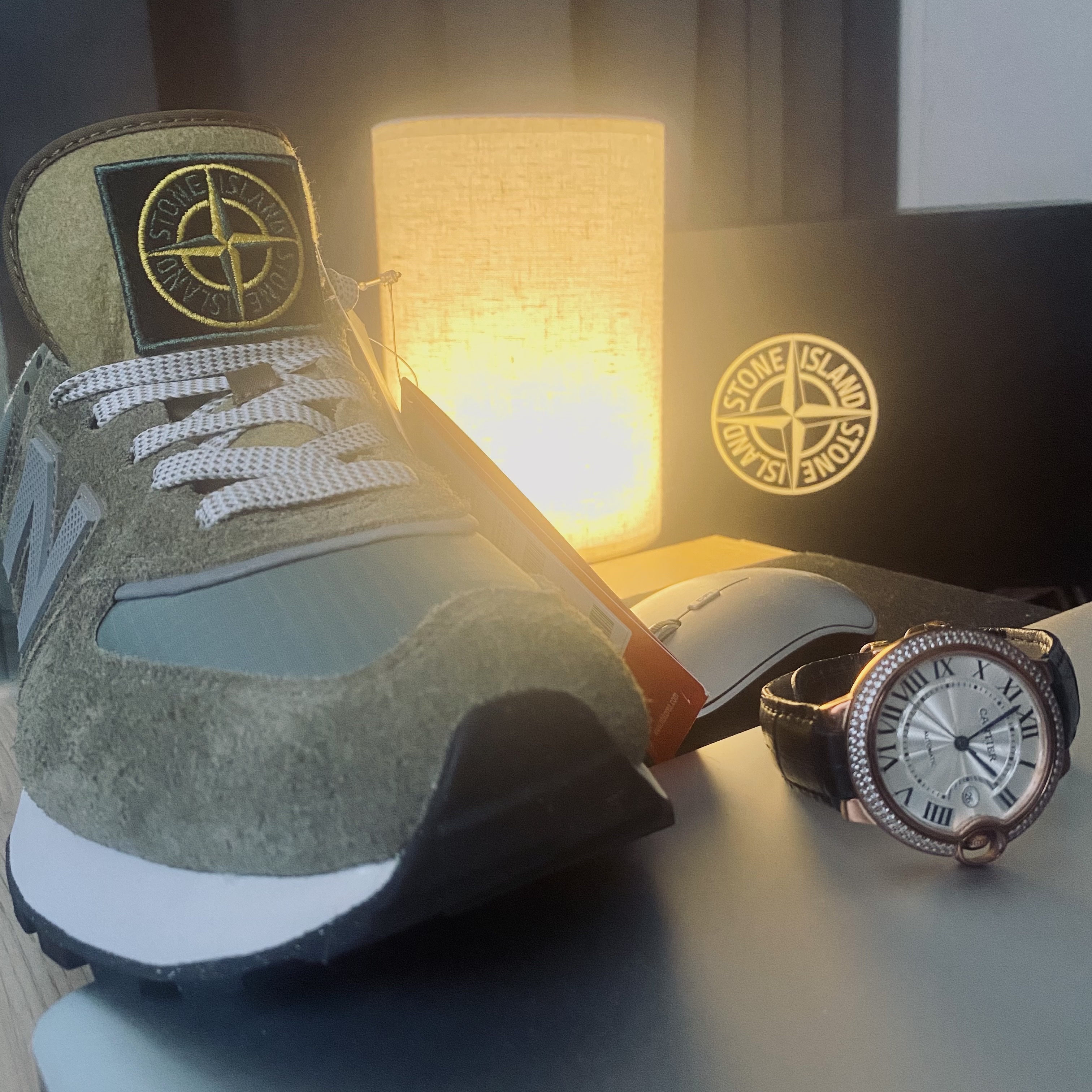 New Balance x Stone Island 574 Legacy Green 착용 스타일