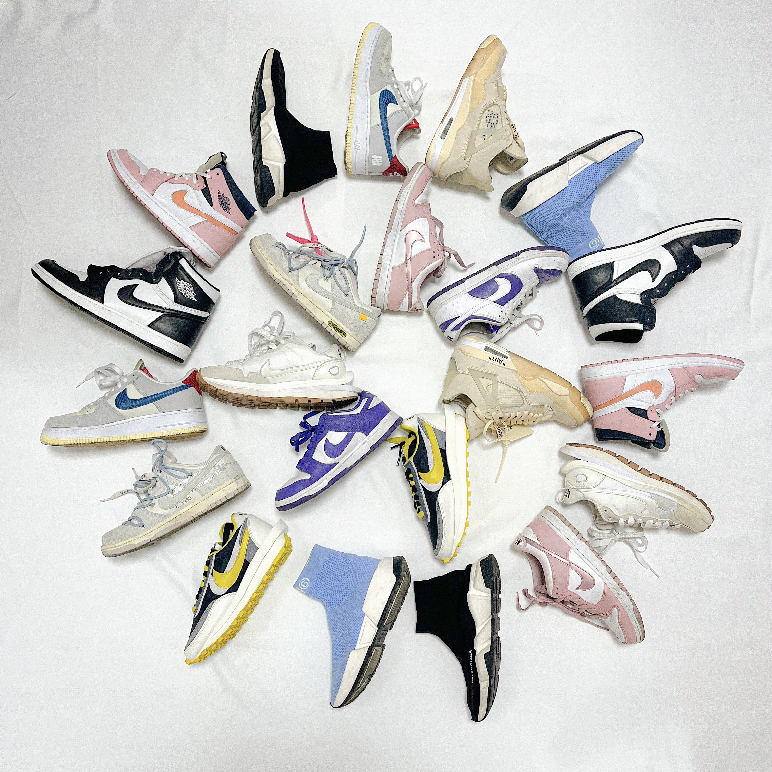 Nike x Sacai x Undercover LDWaffle Black Bright Citron, Jordan 1 High 85 Black White 착용 스타일