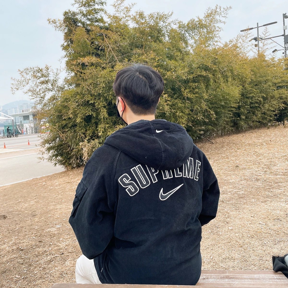 Supreme x Nike Arc Corduroy Hooded Jacket Black - 22SS 착용 스타일