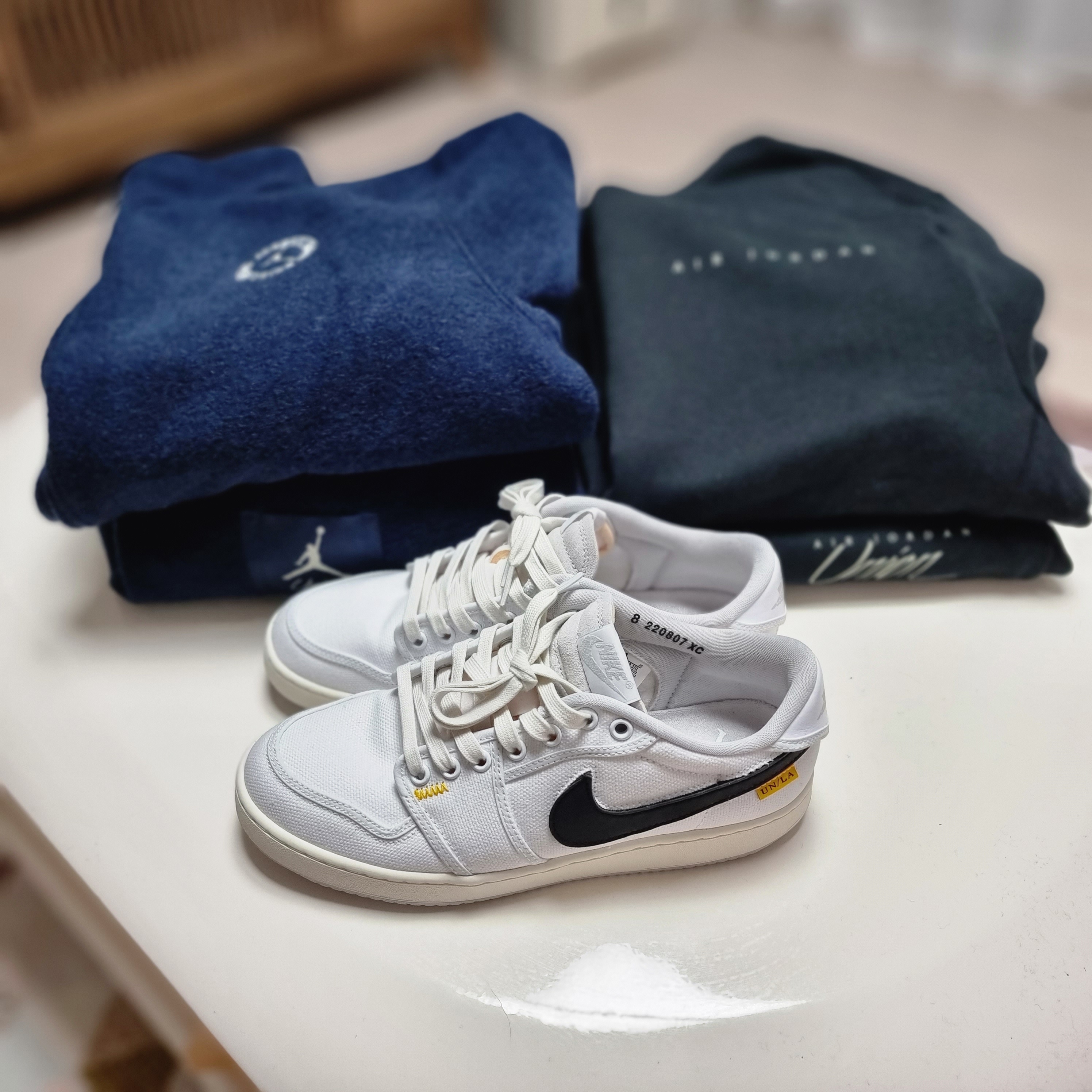 Jordan x Union Fleece Pants Black - Asia, Jordan x Union Track Jacket College Navy - Asia 착용 스타일