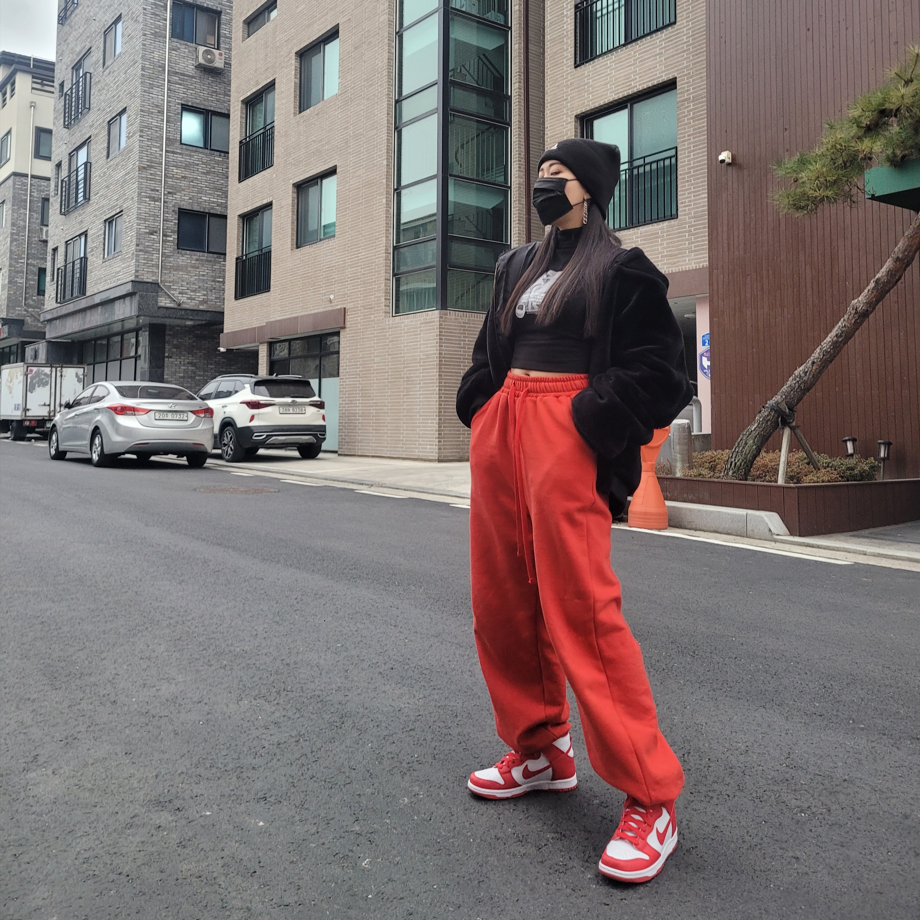 (GS) Nike Dunk High Championship White and Red 착용 스타일