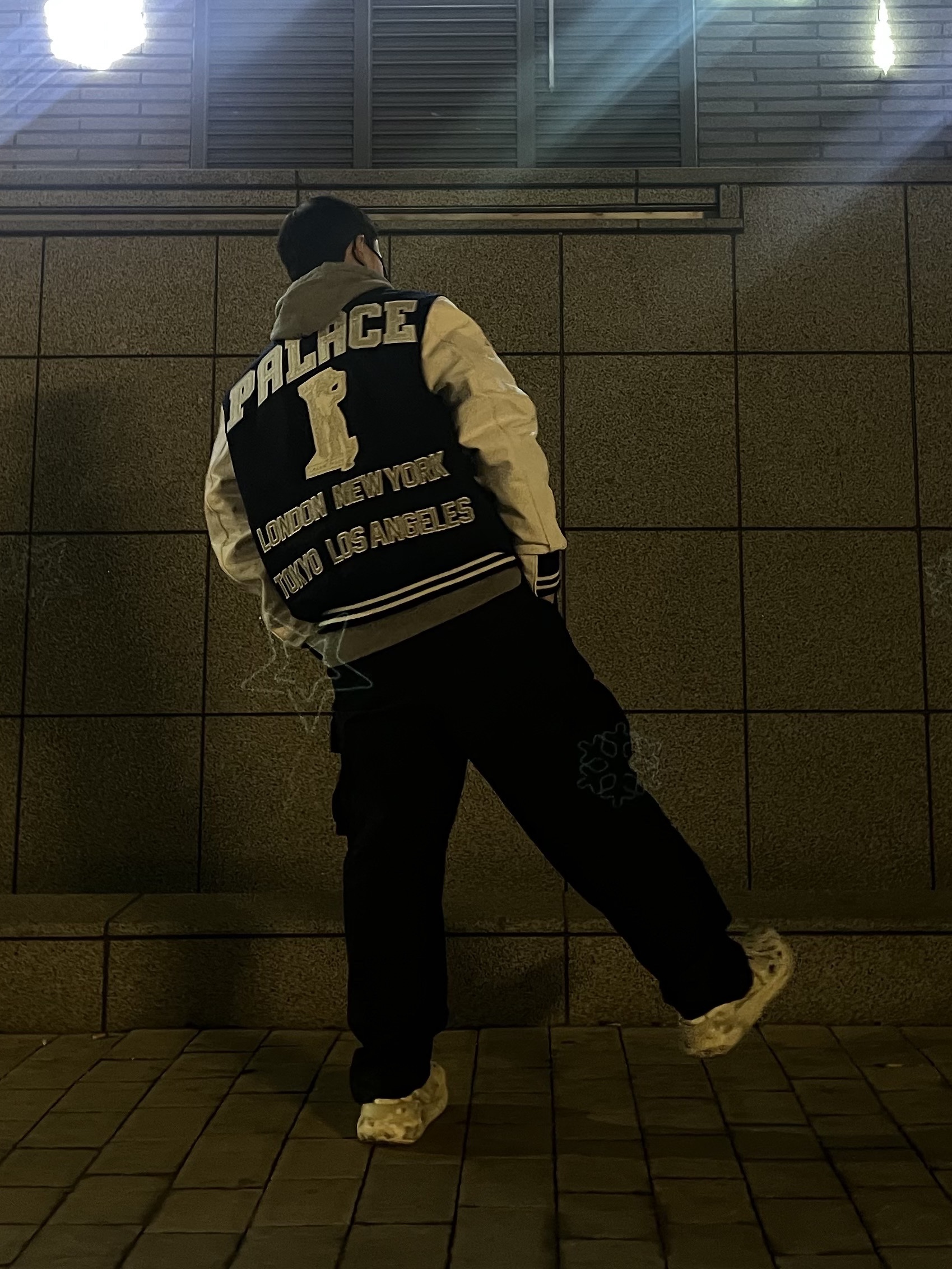 Palace Greek Varsity Jacket Blue - 22FW 착용 스타일 - 1