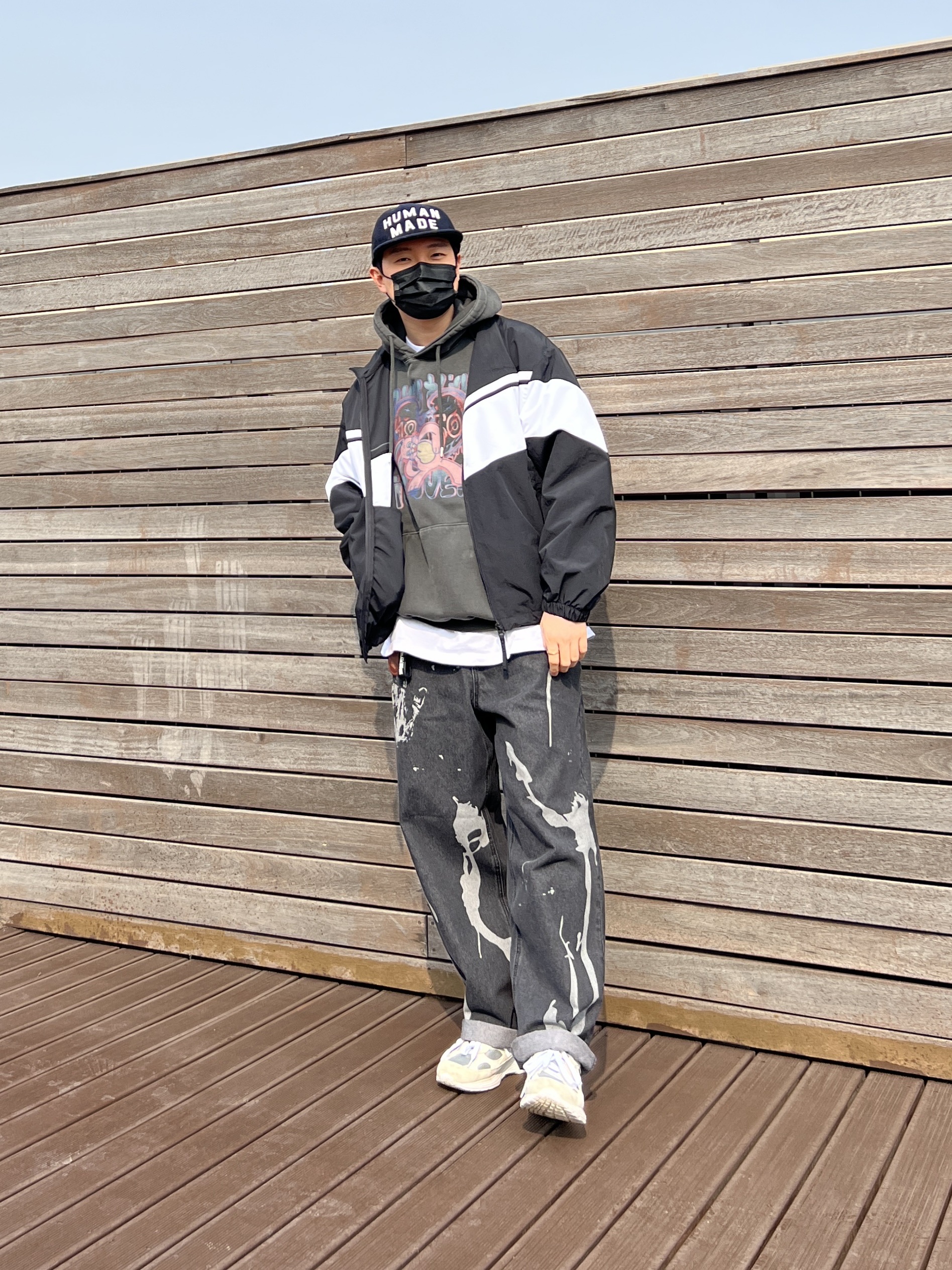 Human Made 6-Panel Wool Cap Navy, New Balance 992 Made in USA White Silver 착용 스타일 - 2