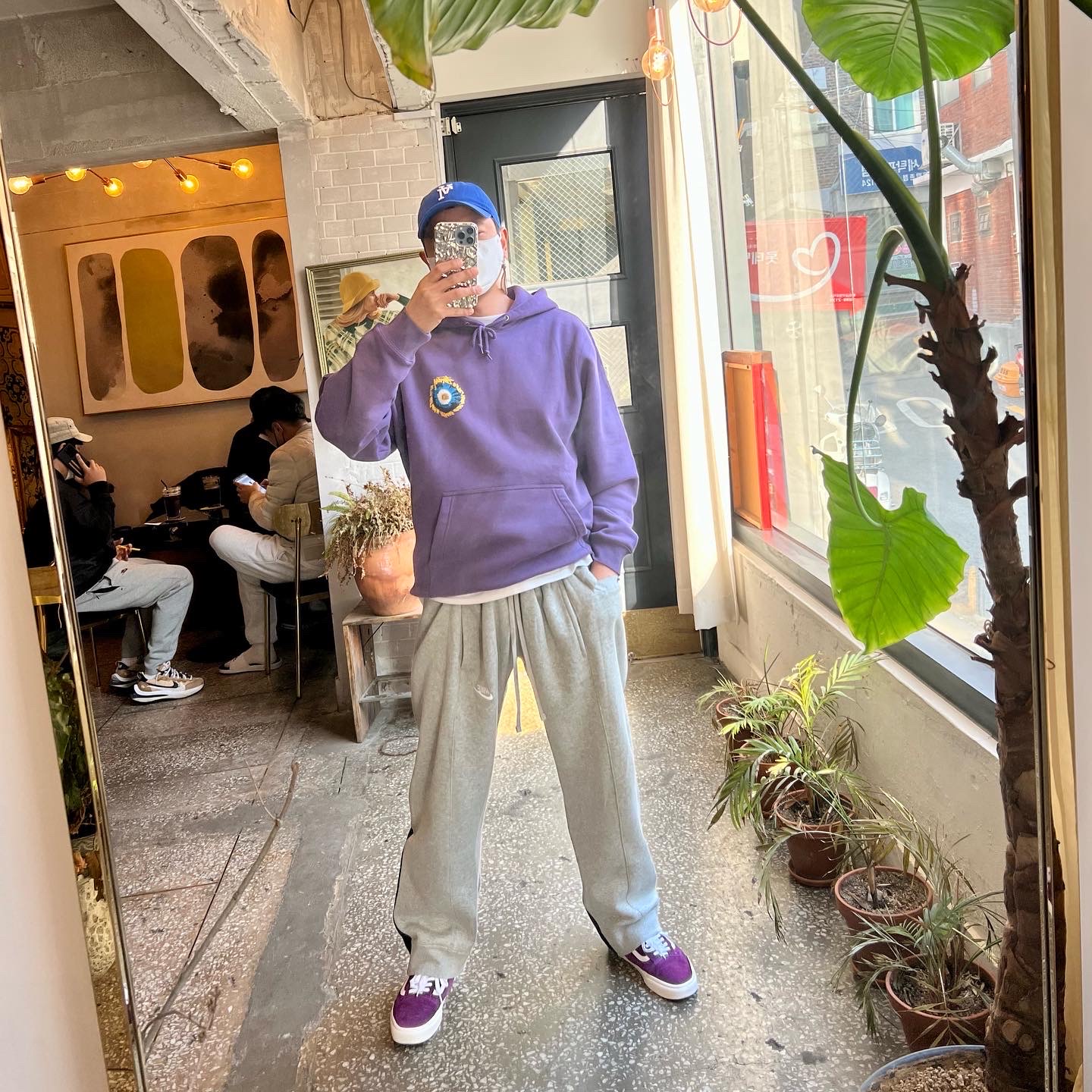 Stussy Cosmos Hood Purple 착용 스타일 - 1