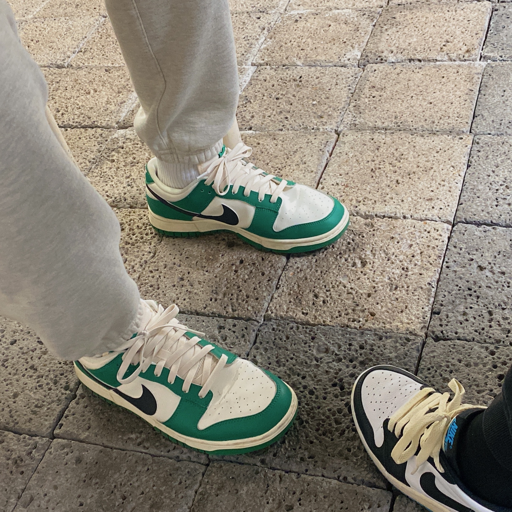 Essentials The Core Collection Sweatpants Light Oatmeal, (W) Jordan 1 Retro Low OG Black and Dark Powder Blue 착용 스타일 - 1