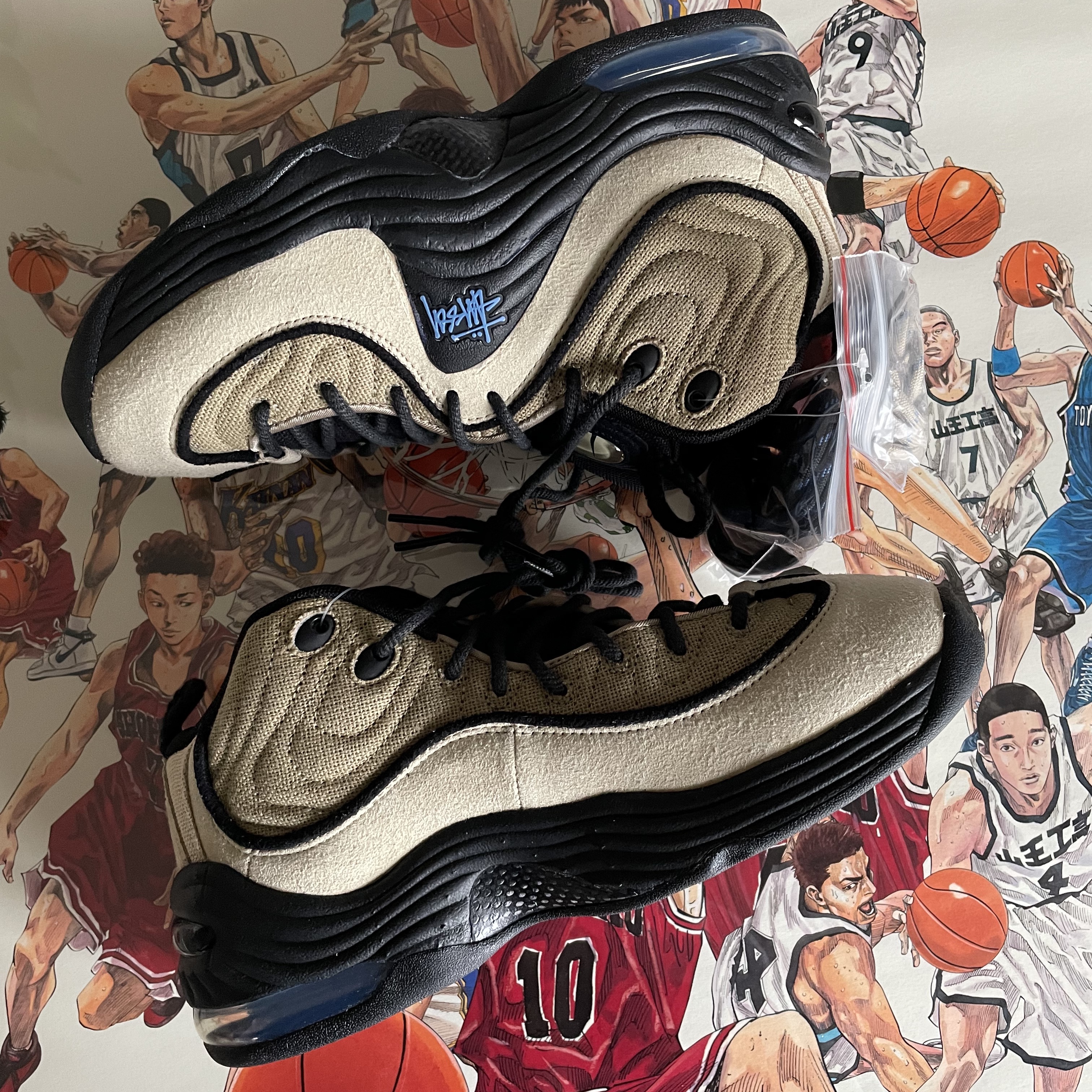 Nike x Stussy Air Penny II Rattan and Limestone 착용 스타일 - 1