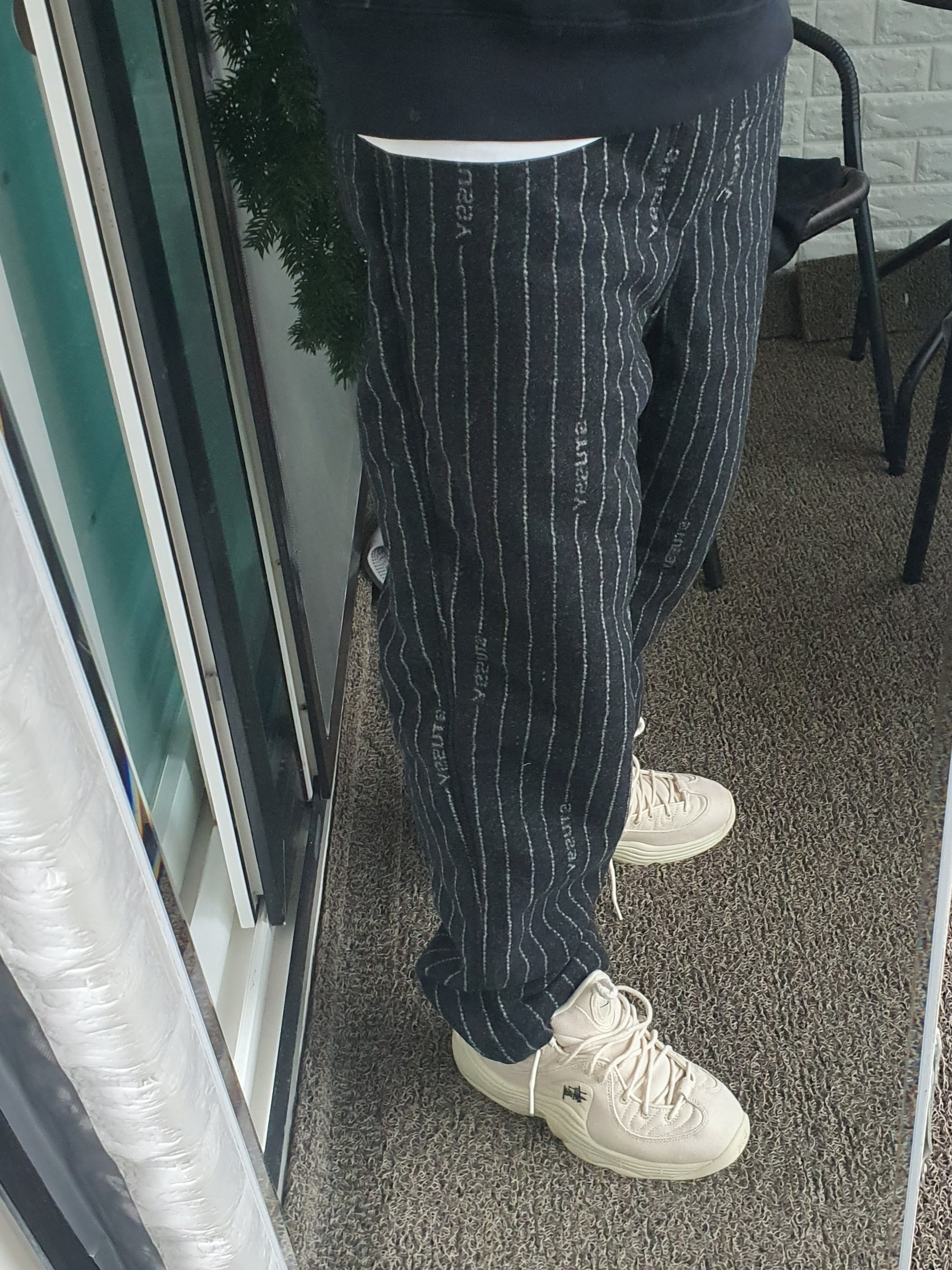 Nike x Stussy NRG Striped Wool Pants Black (DR4021-010), Nike x Stussy Air Penny II Fossil 착용 스타일 - 4