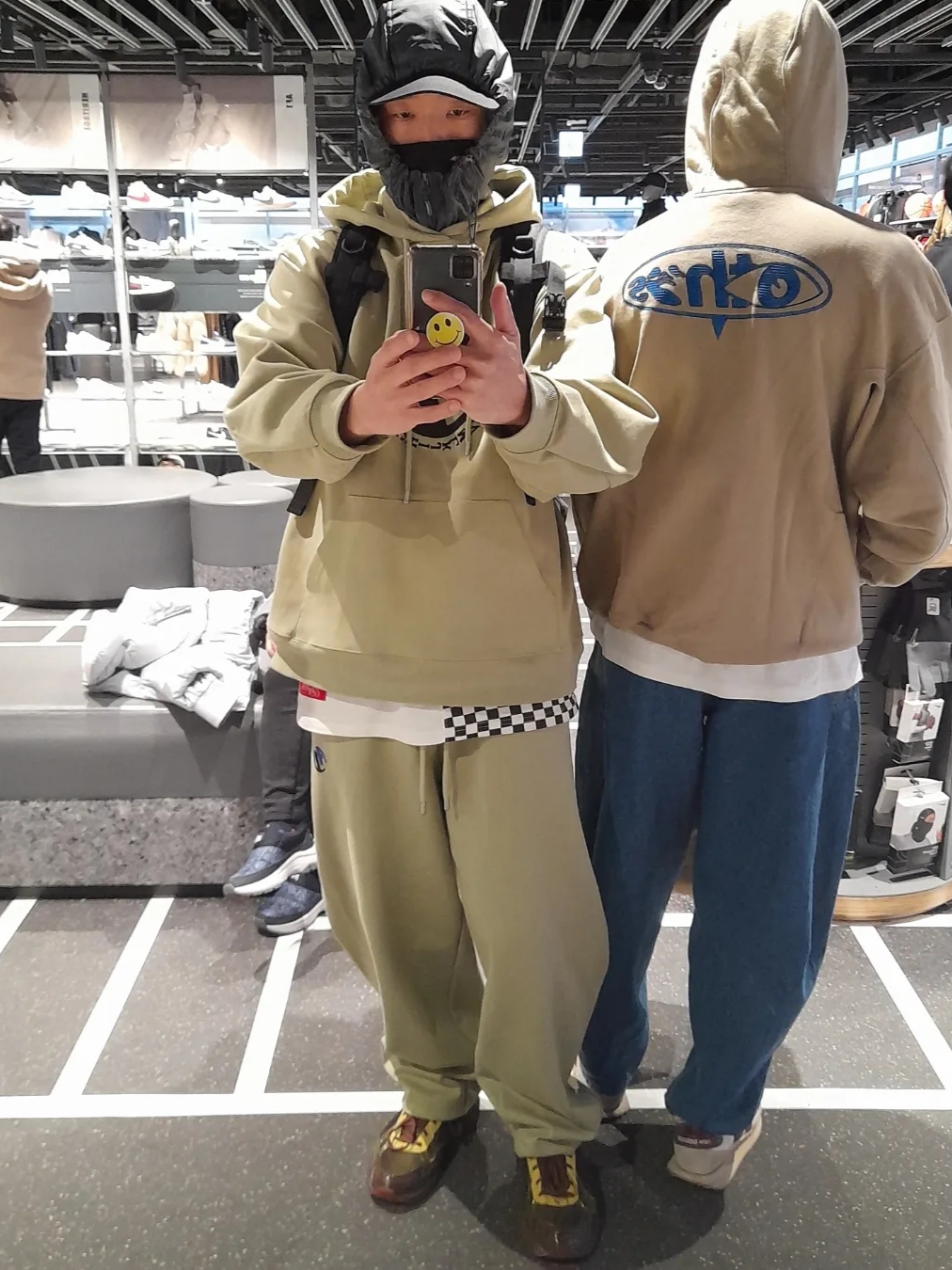 Asics UB4-S Gel-1130 Demitasse, Zara x Ader Error Embroidery Hooded Sweatshirt Light Green 착용 스타일 - 2