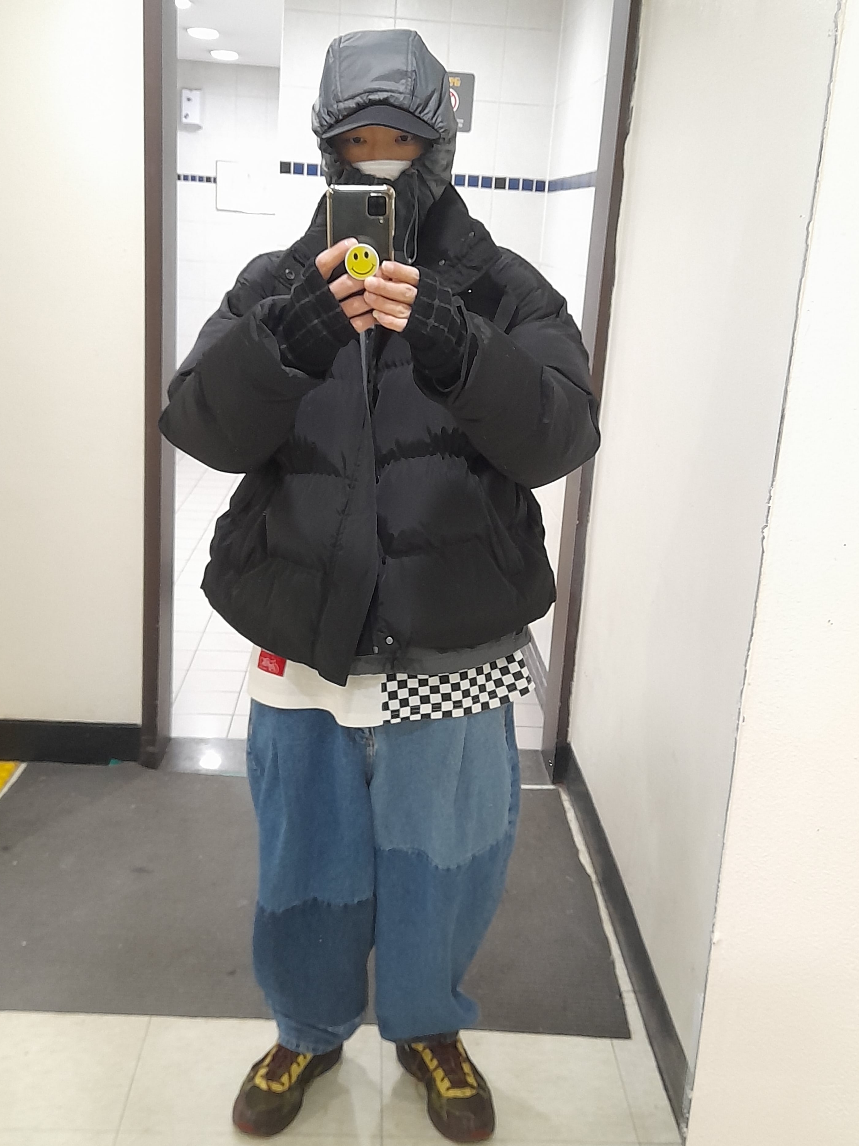 Zara x Ader Error Barrel Leg Jeans Blue, Asics UB4-S Gel-1130 Demitasse 착용 스타일