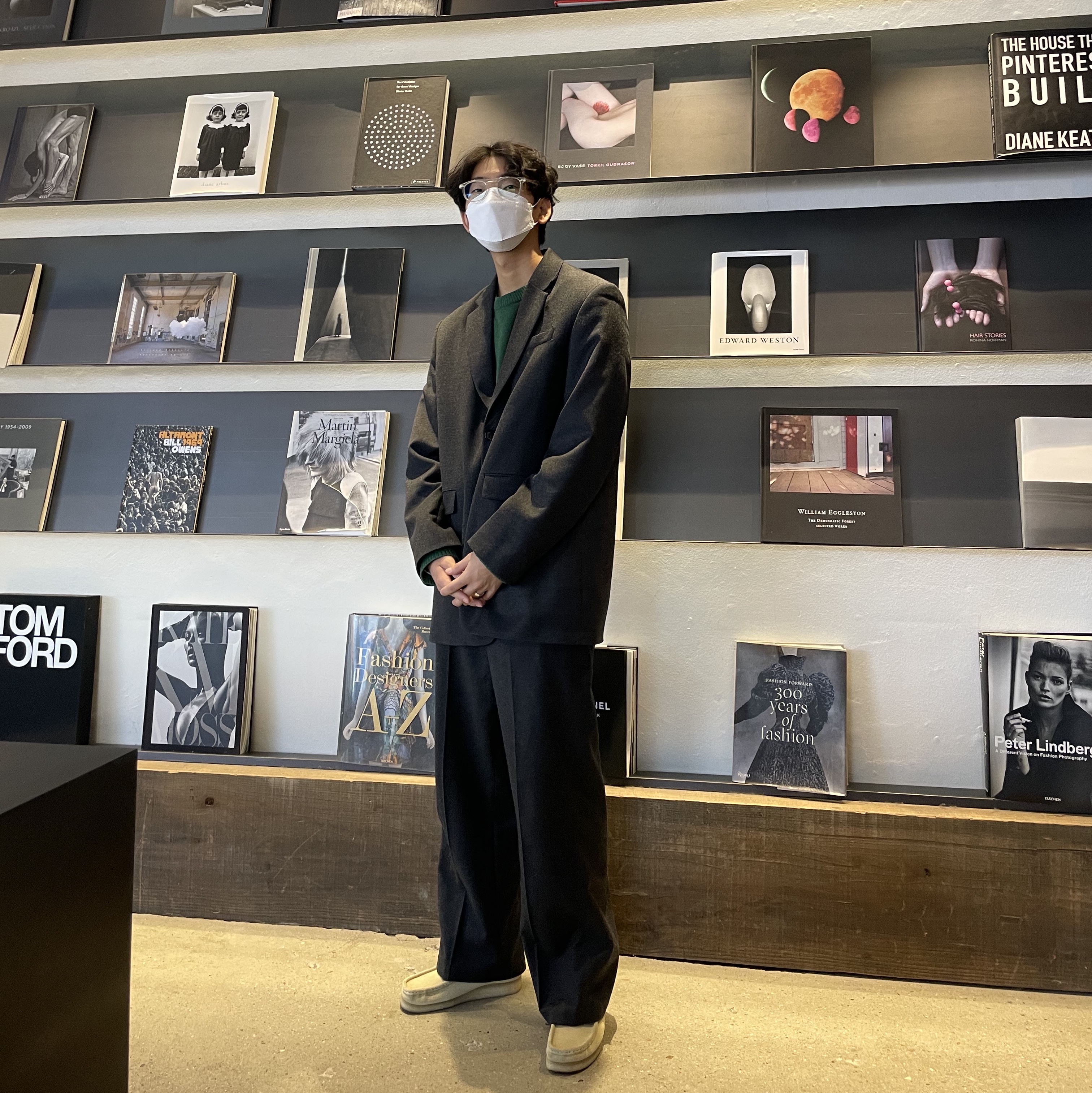 Zara x Ader Error Wide Pants Black, Zara x Ader Error Oversized Wool Blazer Dark Grey 착용 스타일 - 1