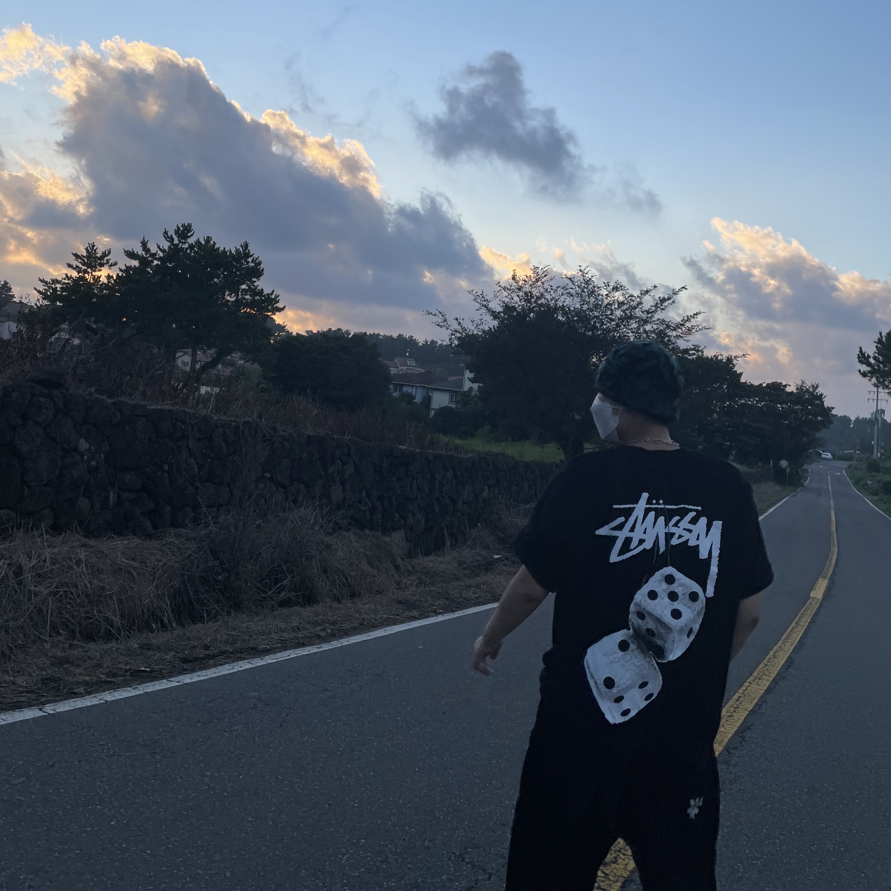 Stussy Fuzzy Dice T-Shirt Black 착용 스타일 - 2