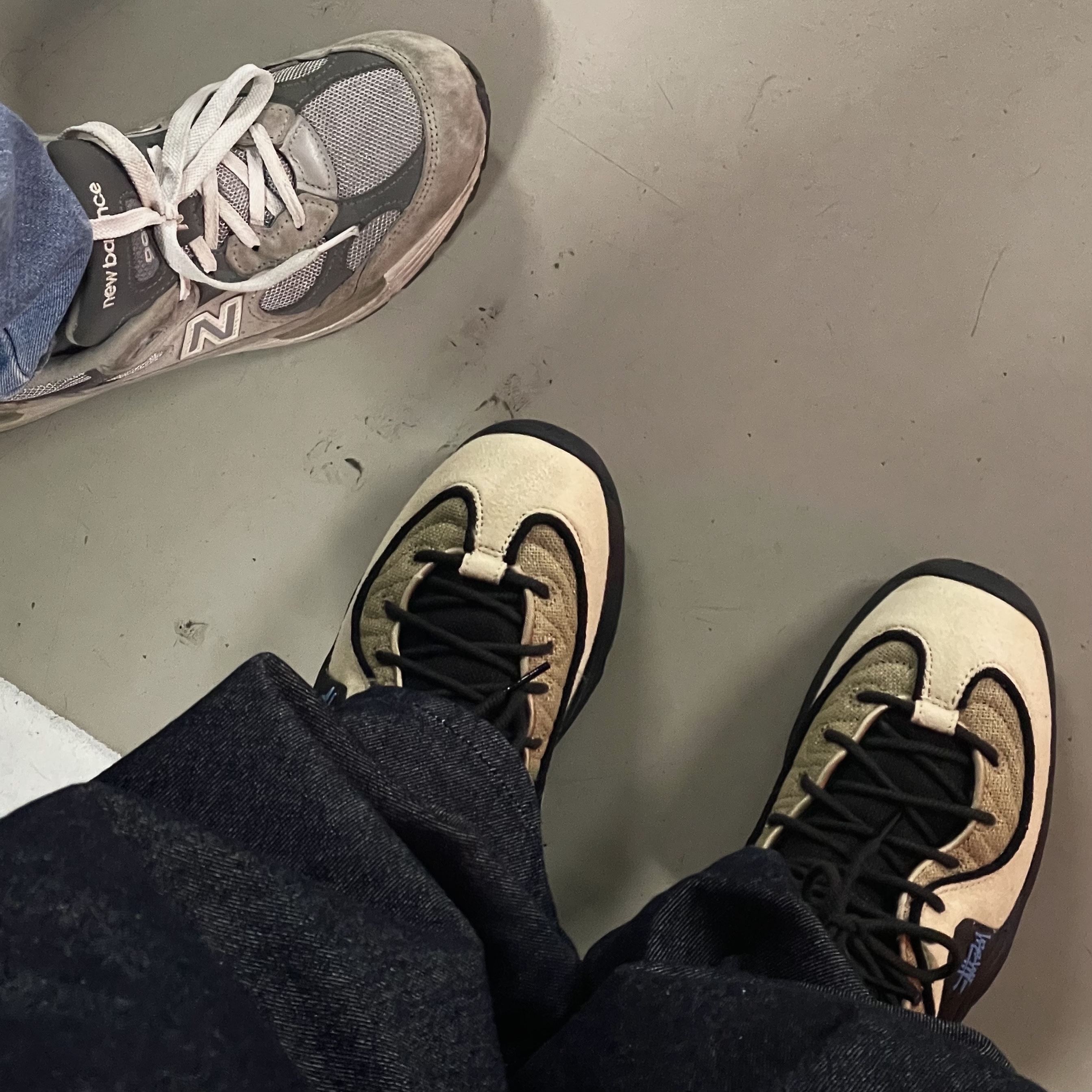 Nike x Stussy Air Penny II Rattan and Limestone, New Balance 992 Made in USA Grey - D Standard 착용 스타일 - 2