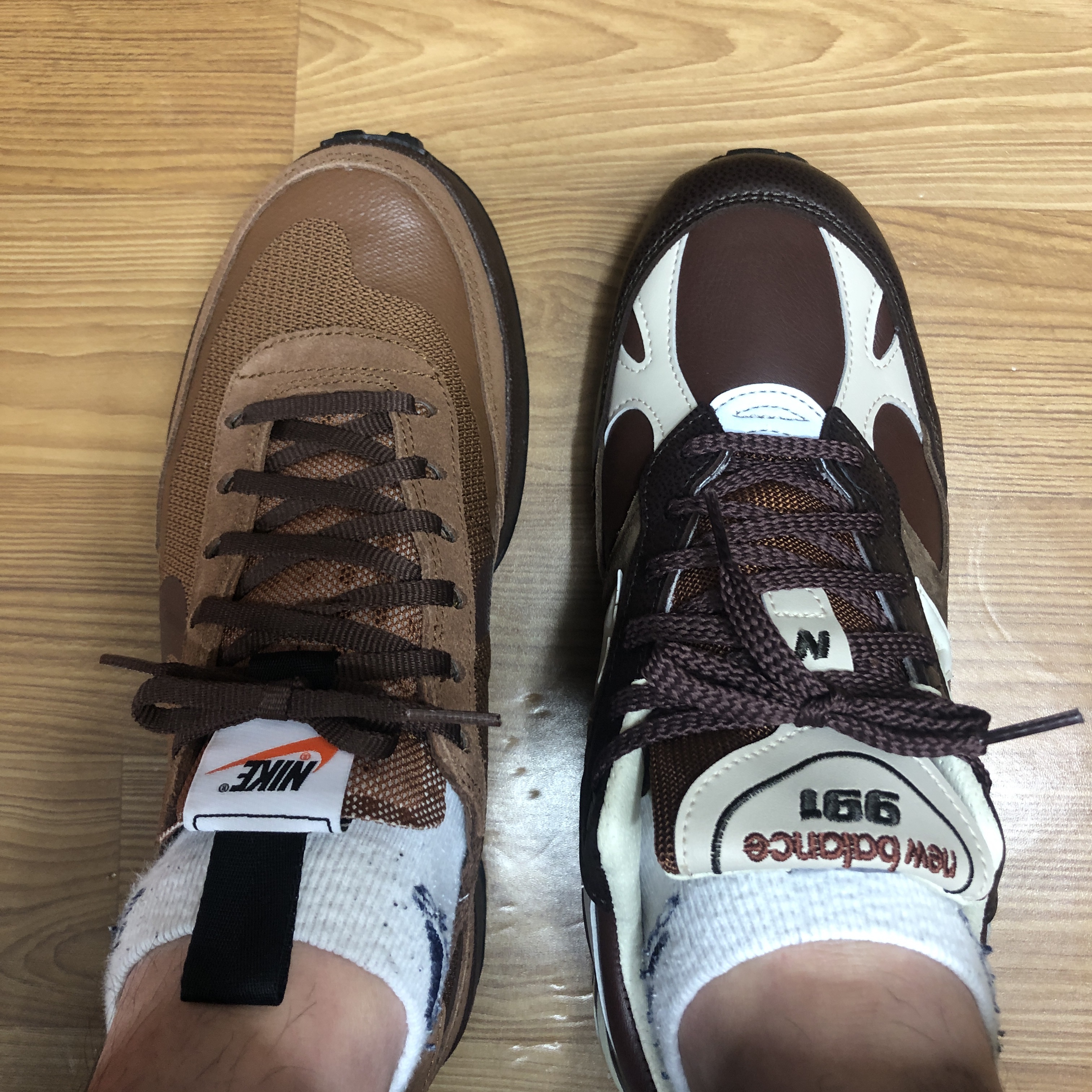 Nike x Tom Sachs General Purpose Shoe Brown, New Balance 991 Made in UK Earth French Roast 착용 스타일 - 3