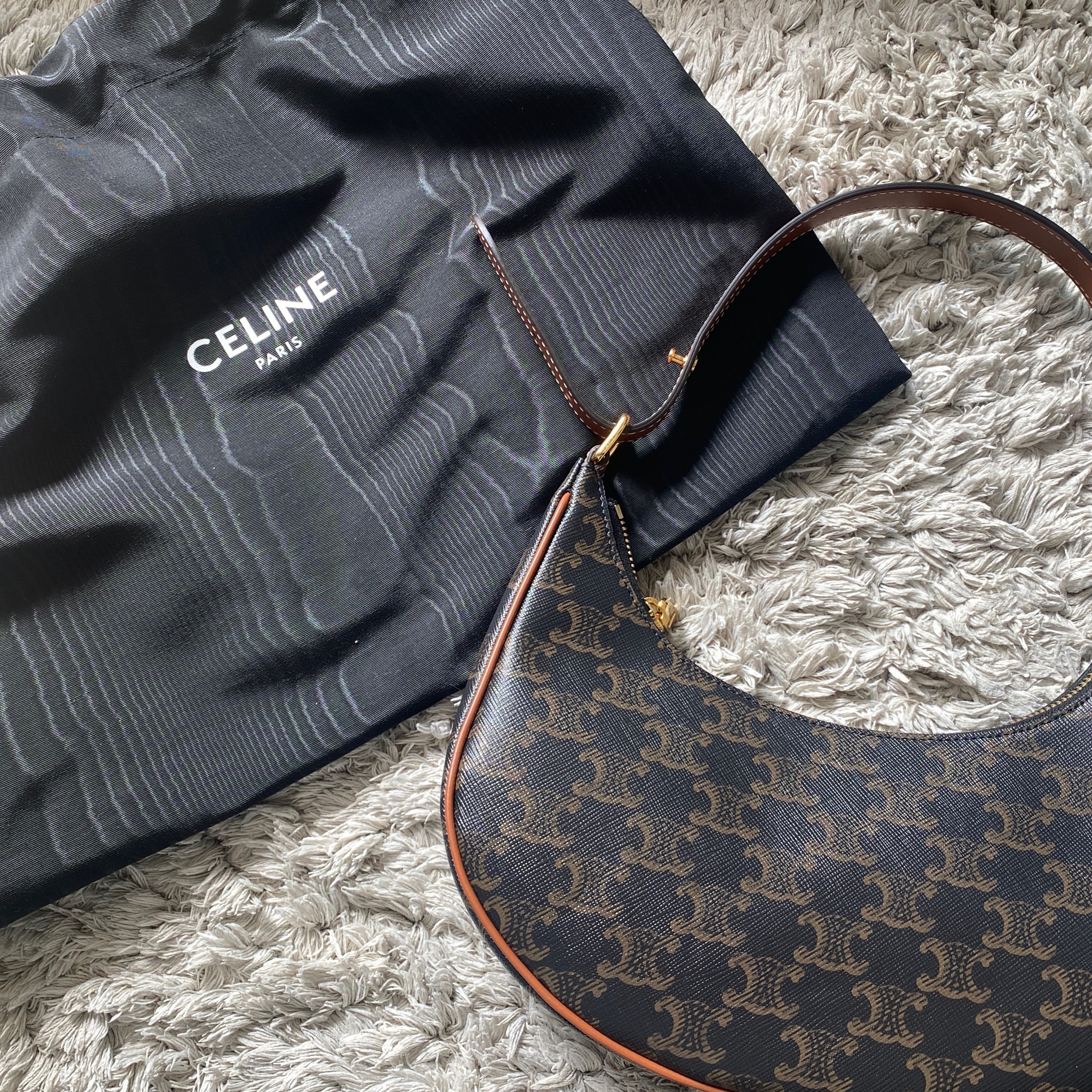 Celine Ava Bag in Triomphe Canvas and Calfskin Tan 착용 스타일
