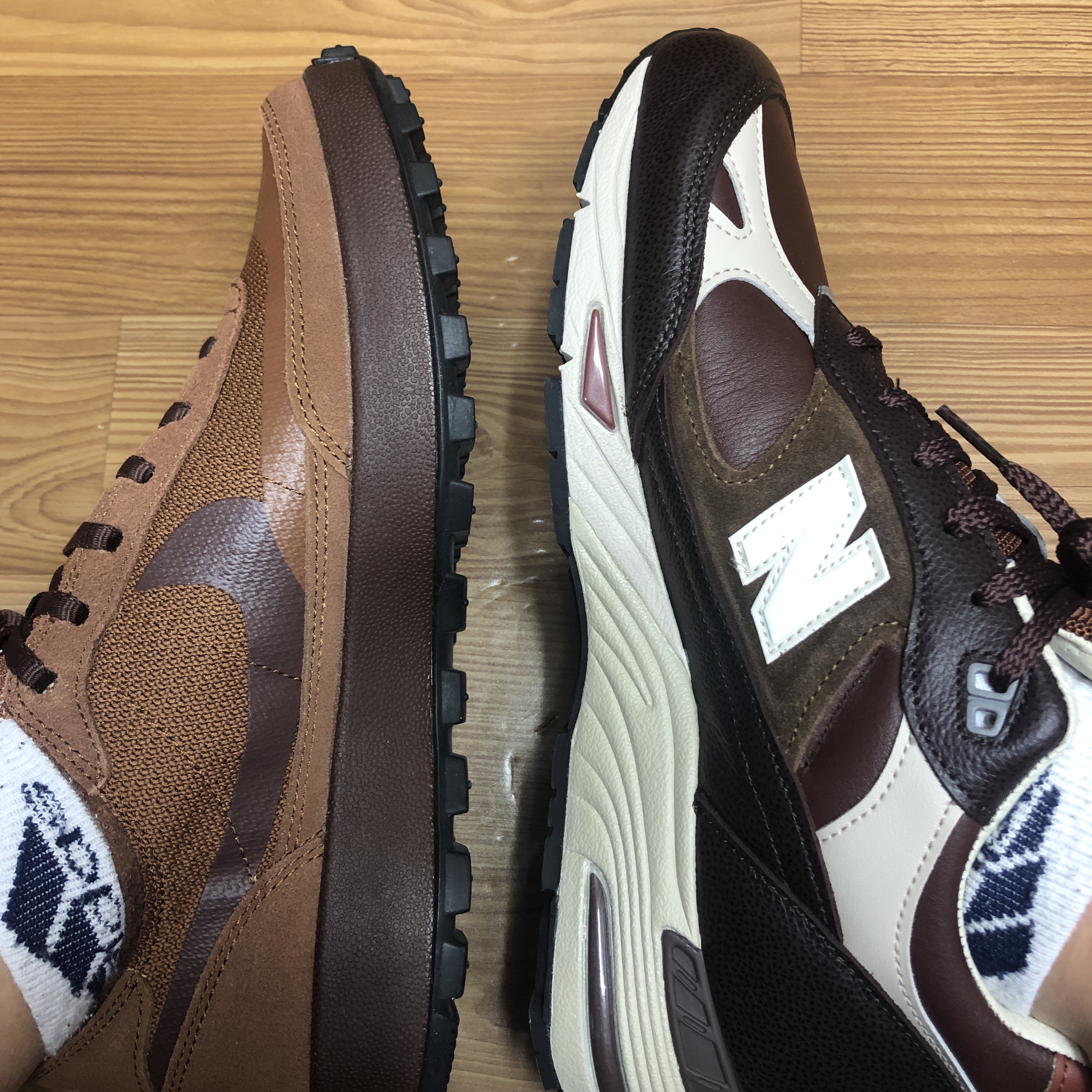 Nike x Tom Sachs General Purpose Shoe Brown, New Balance 991 Made in UK Earth French Roast 착용 스타일 - 4
