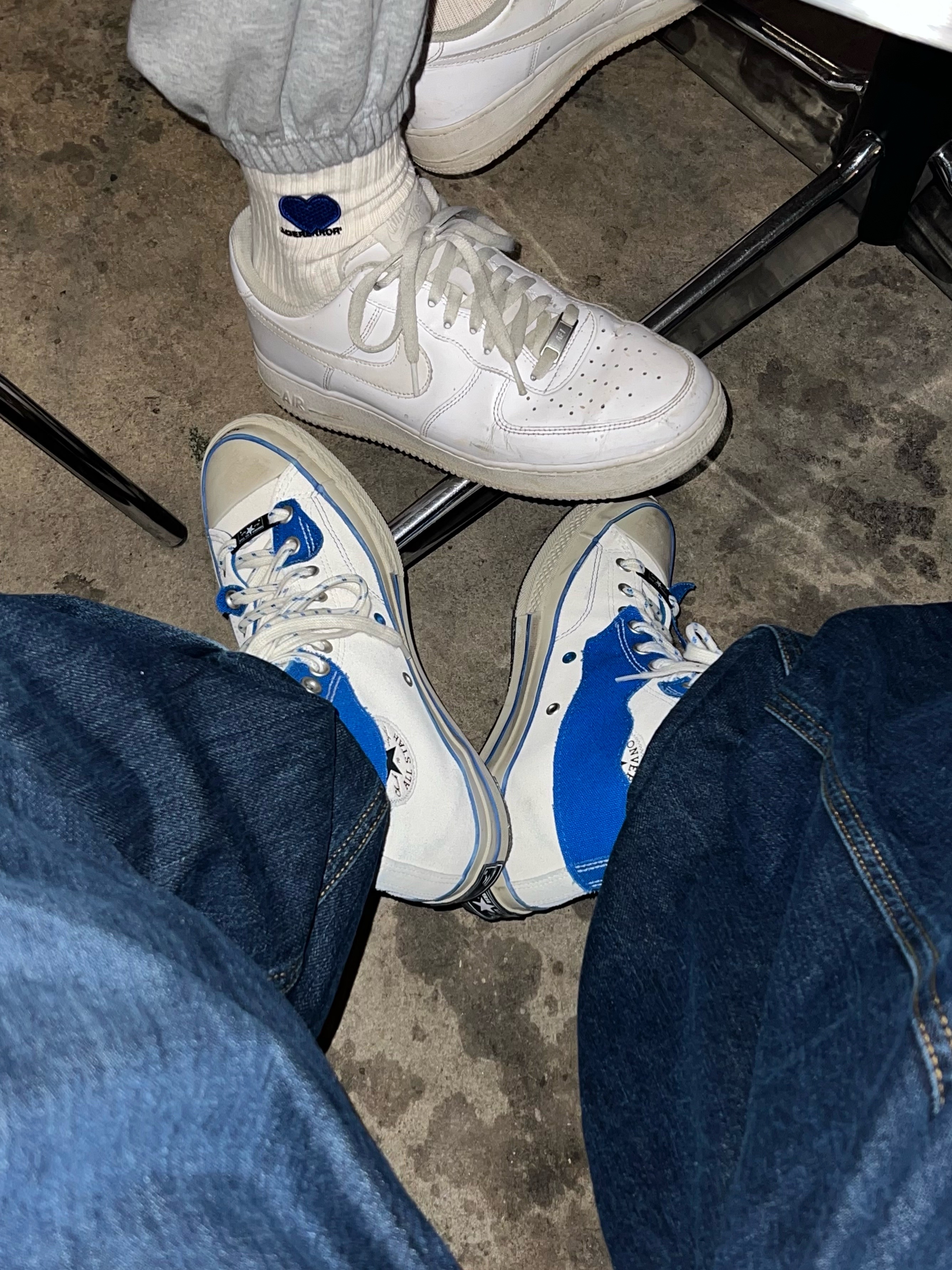 Zara x Ader Error Wide Leg Jeans Blue, Converse x Ader Error Chuck 70 High White 착용 스타일 - 1