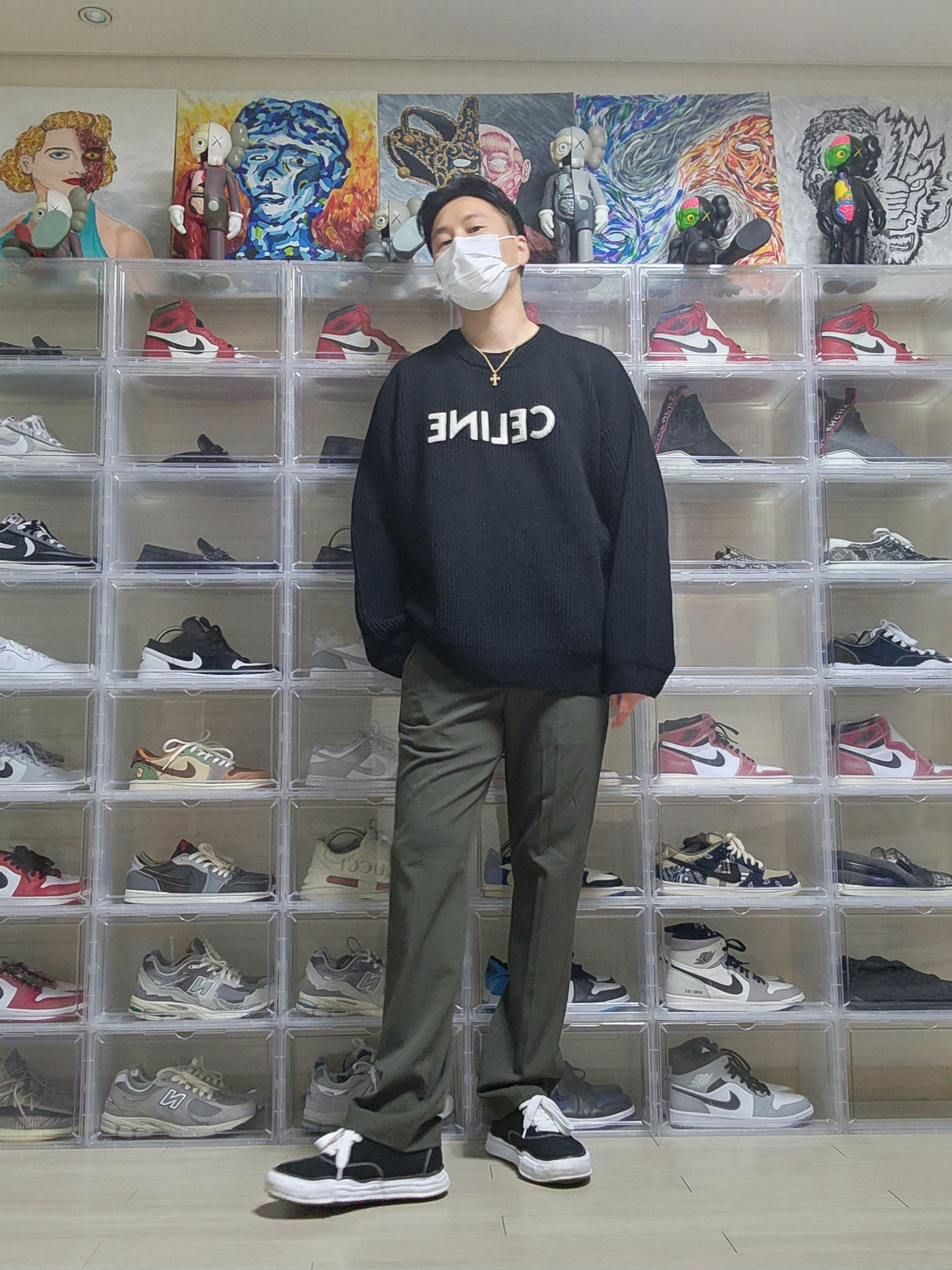 Maison Mihara Yasuhiro Hank OG Sole OH Canvas Low-top Sneakers Black 착용 스타일