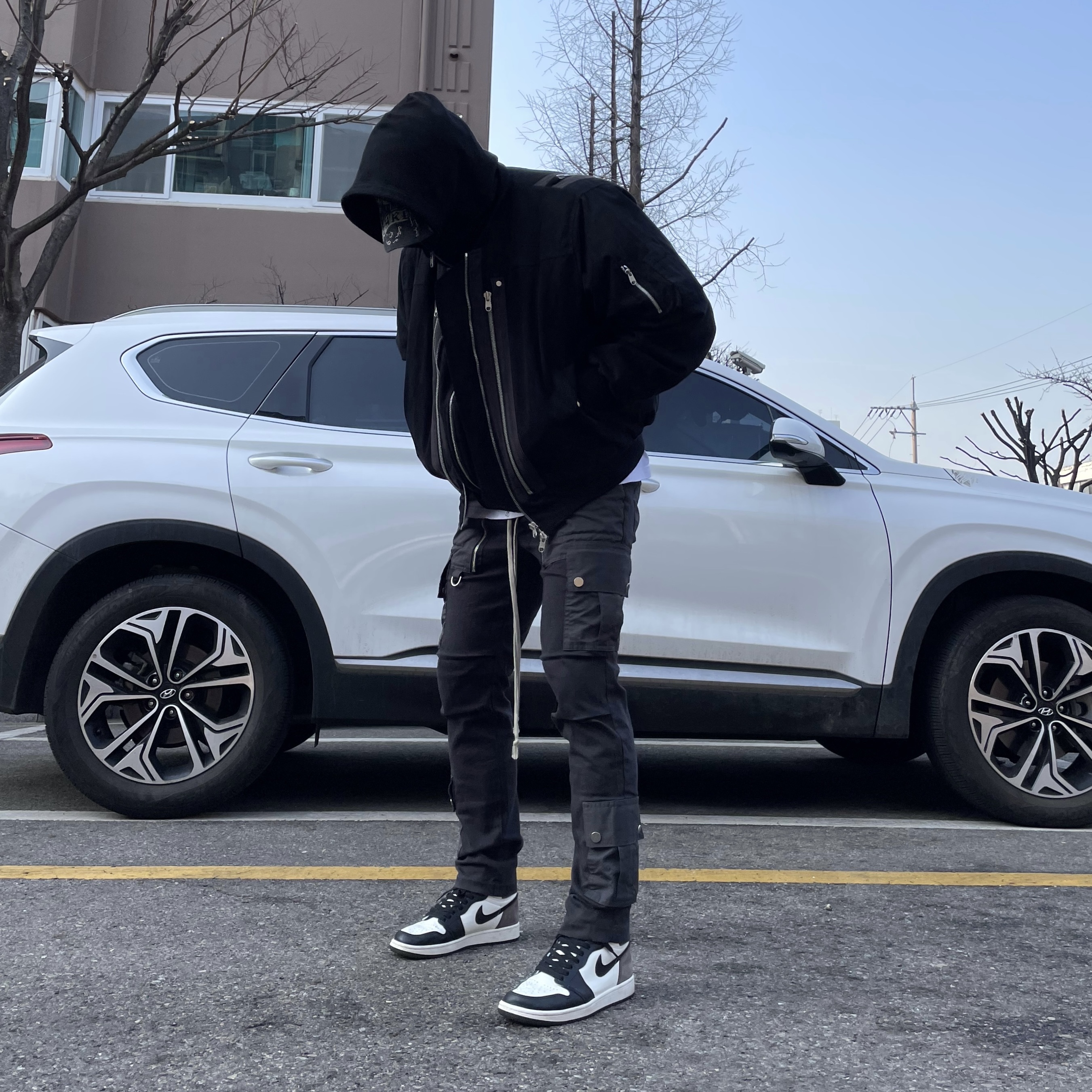 Undermycar Rumlow Back Zip Cotton Garment Bomber Dark Gull - 22FW, Jordan 1 Retro High OG Black Mocha 착용 스타일 - 2