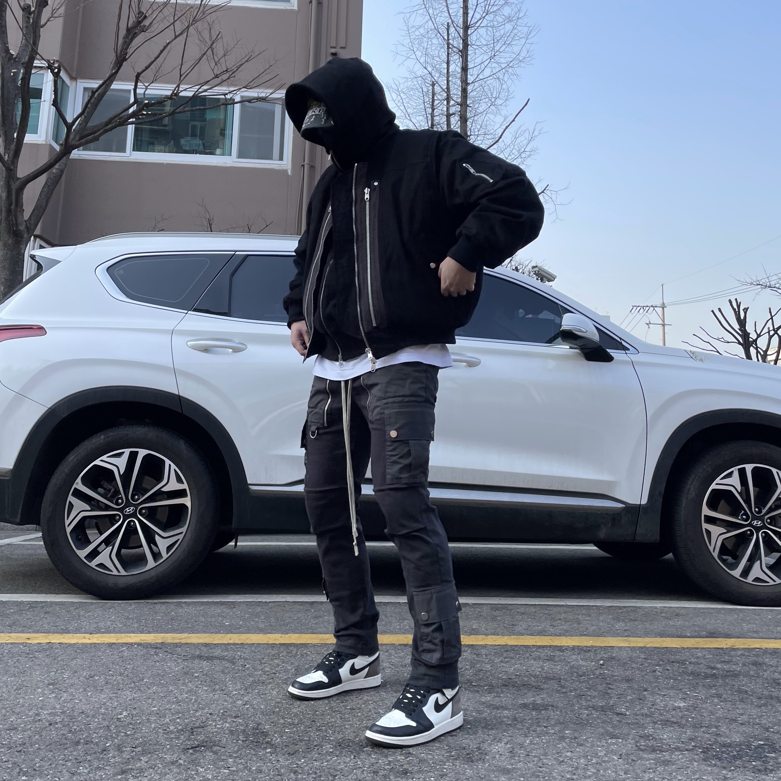 Undermycar Rumlow Back Zip Cotton Garment Bomber Dark Gull - 22FW, Jordan 1 Retro High OG Black Mocha 착용 스타일 - 3