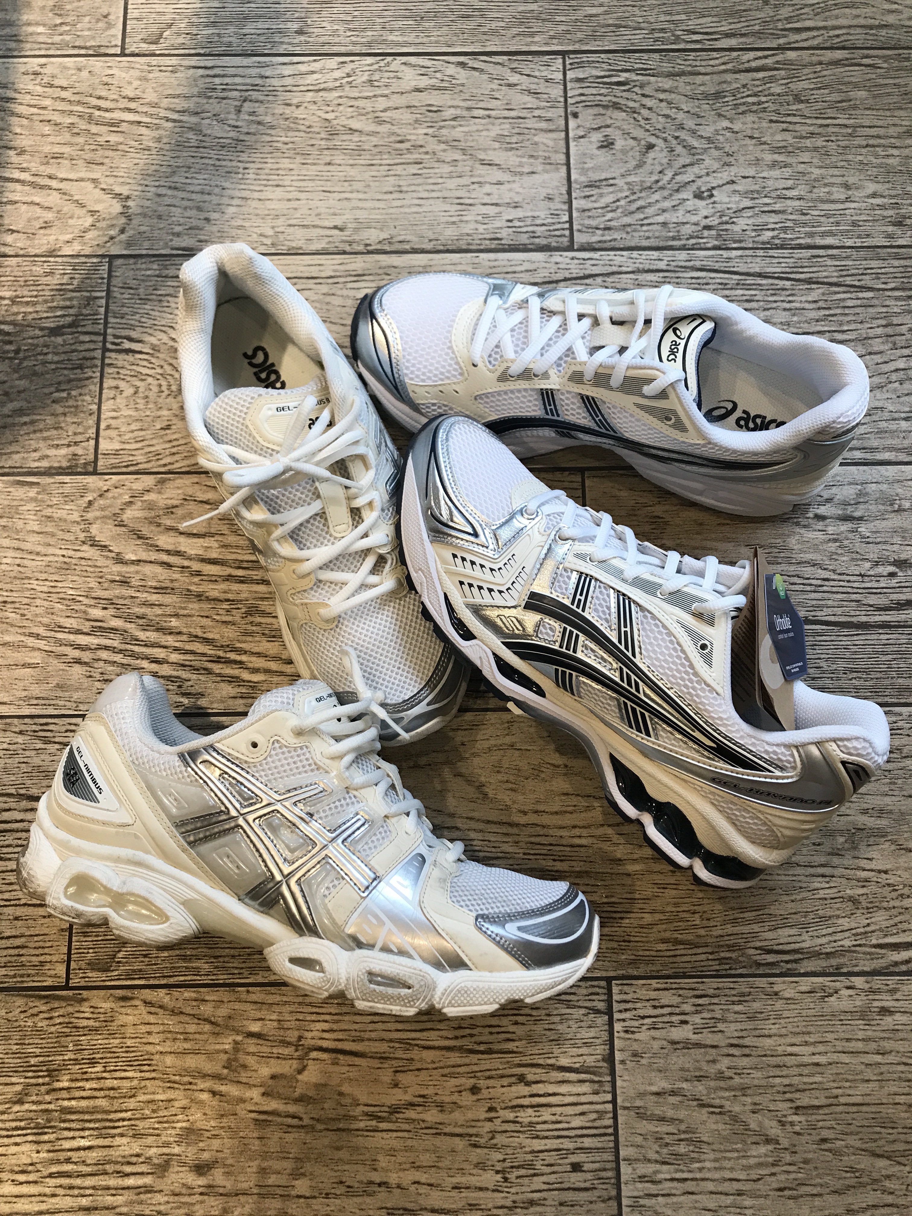 Asics x Wind and Sea Gel-Nimbus 9 White Pure Silver, (W) Asics Gel-Kayano 14 White Midnight 착용 스타일