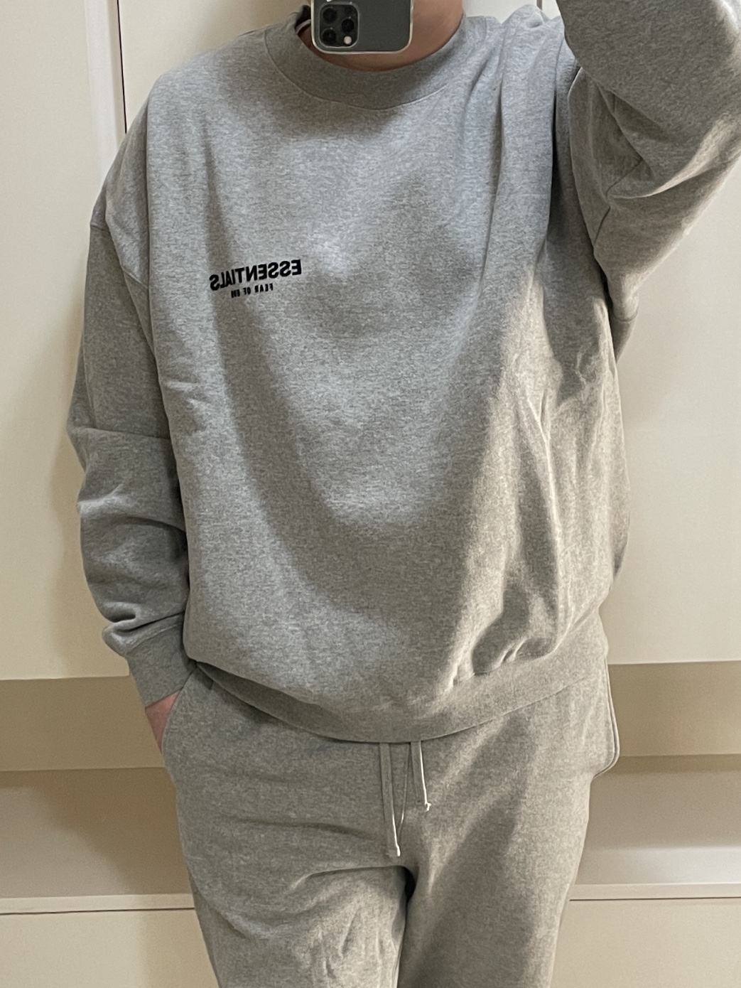 Essentials The Core Collection Crewneck Sweatshirt Dark Oatmeal 착용 스타일