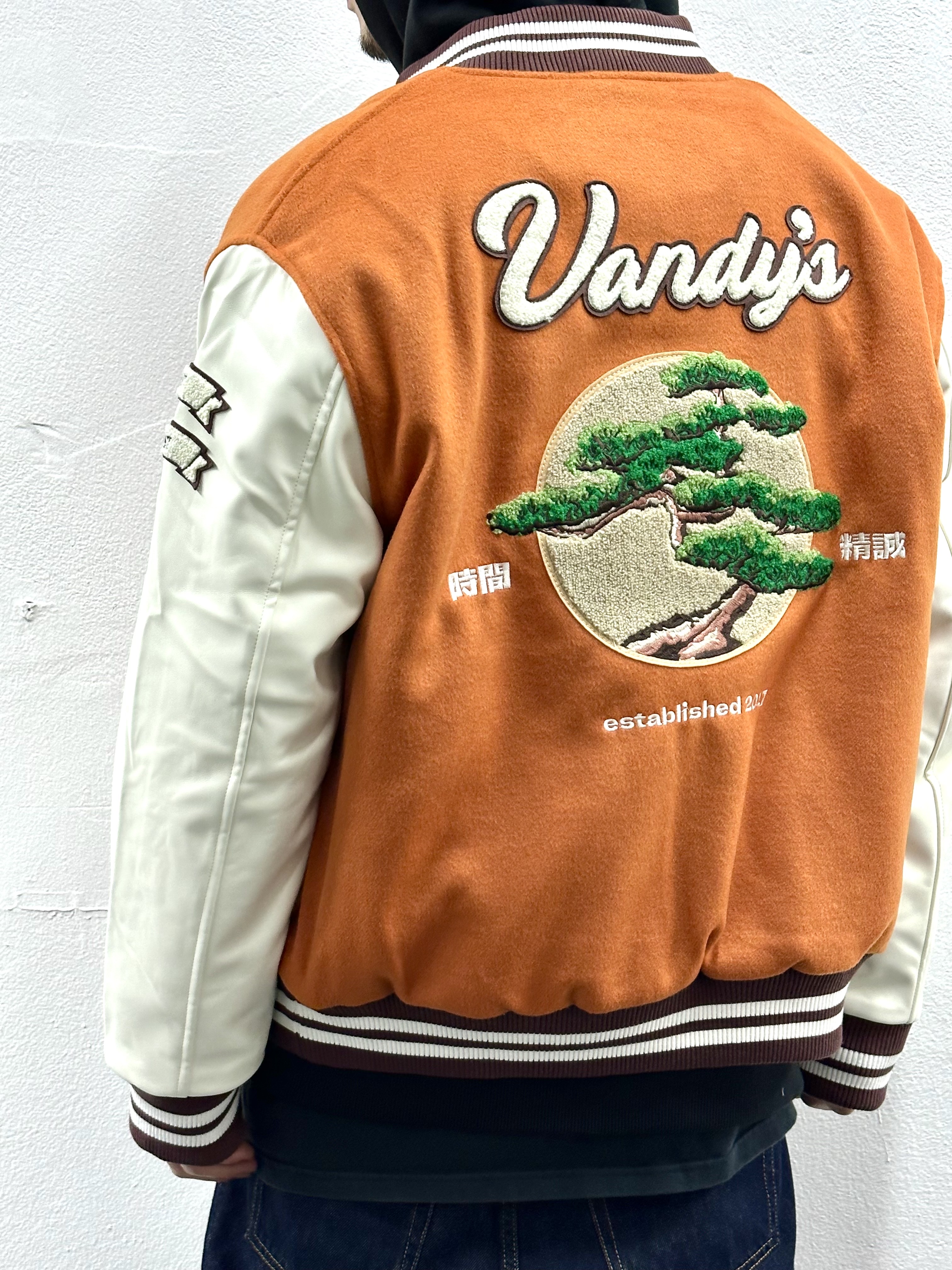 Vandy The Pink Bonsai Varsity Jacket 착용 스타일