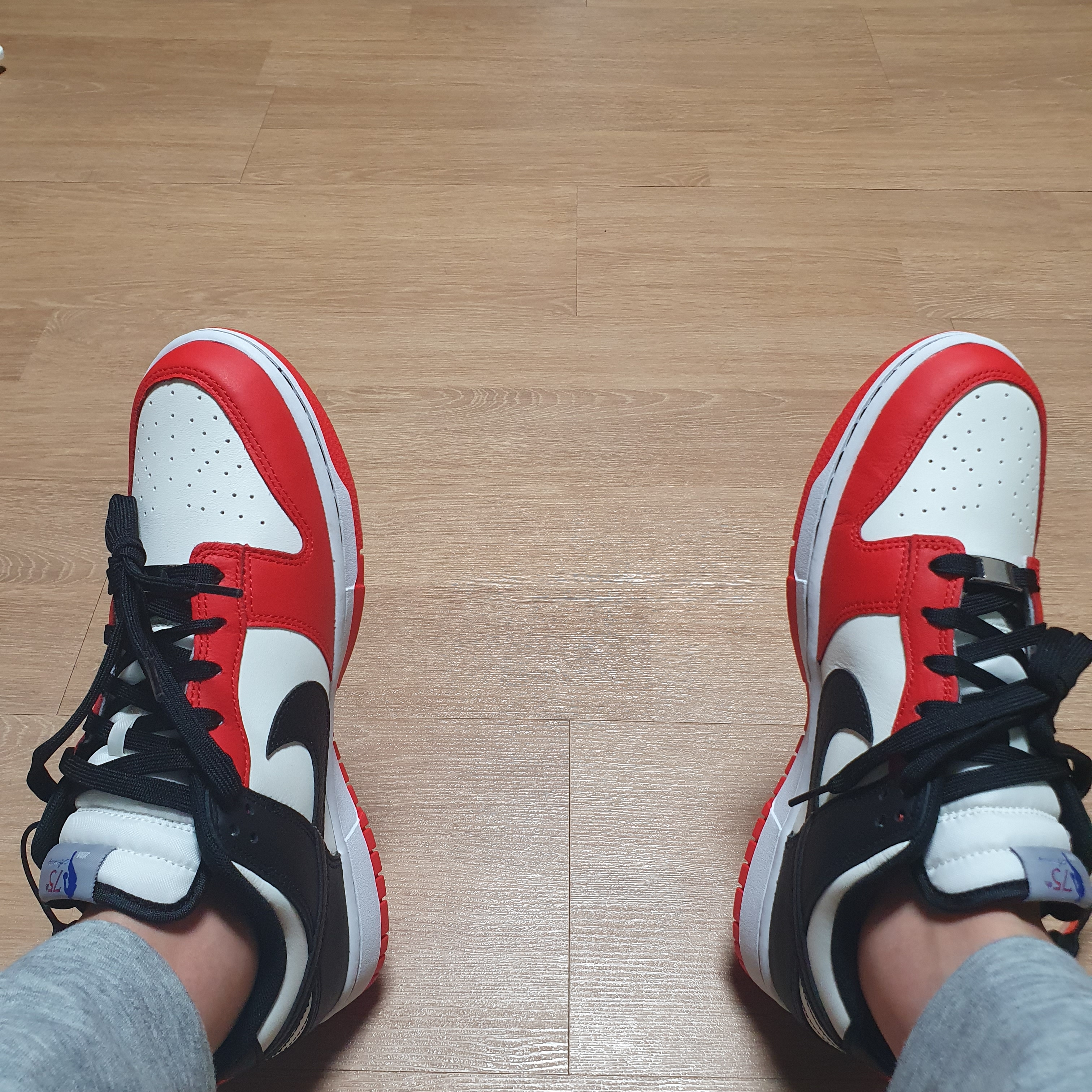 Nike x NBA Dunk Low Retro EMB Black and Chile Red 착용 스타일 - 2