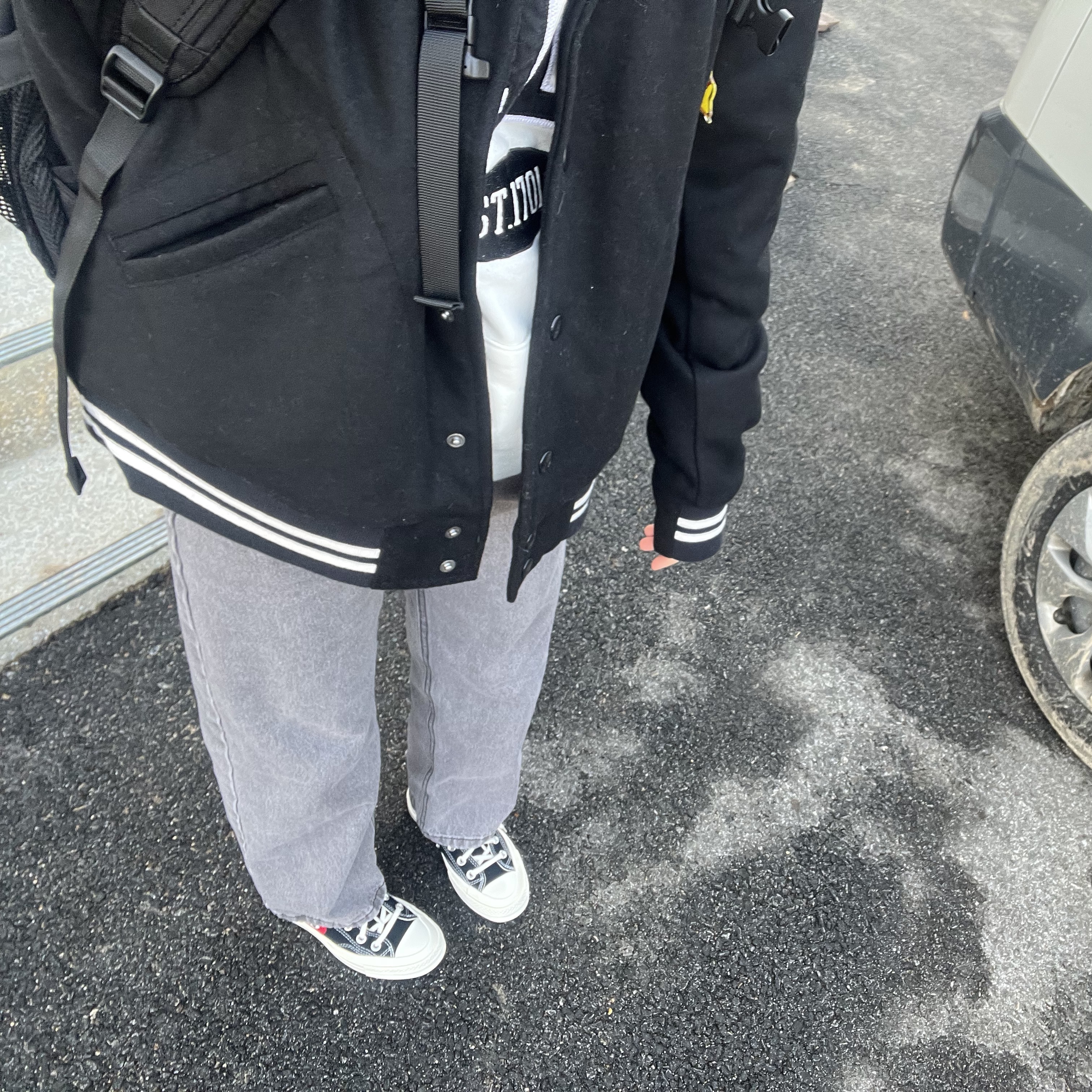 Nike NSW Authentics Varsity Jacket Black - Asia, Converse x Play Comme des Garcons Chuck 70 Ox Black 착용 스타일